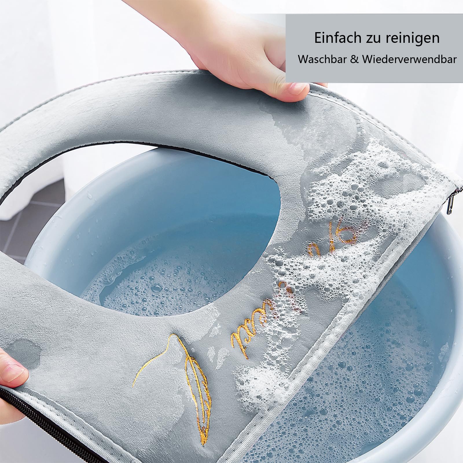Coonoor WC-Deckelbezug weiche WC-Sitzbezüge mit Griff, Toilettendeckelbezug, Kissen, weich, dicker, waschbar, passend für alle ovalen WC-Sitze – Bild 5 von 5