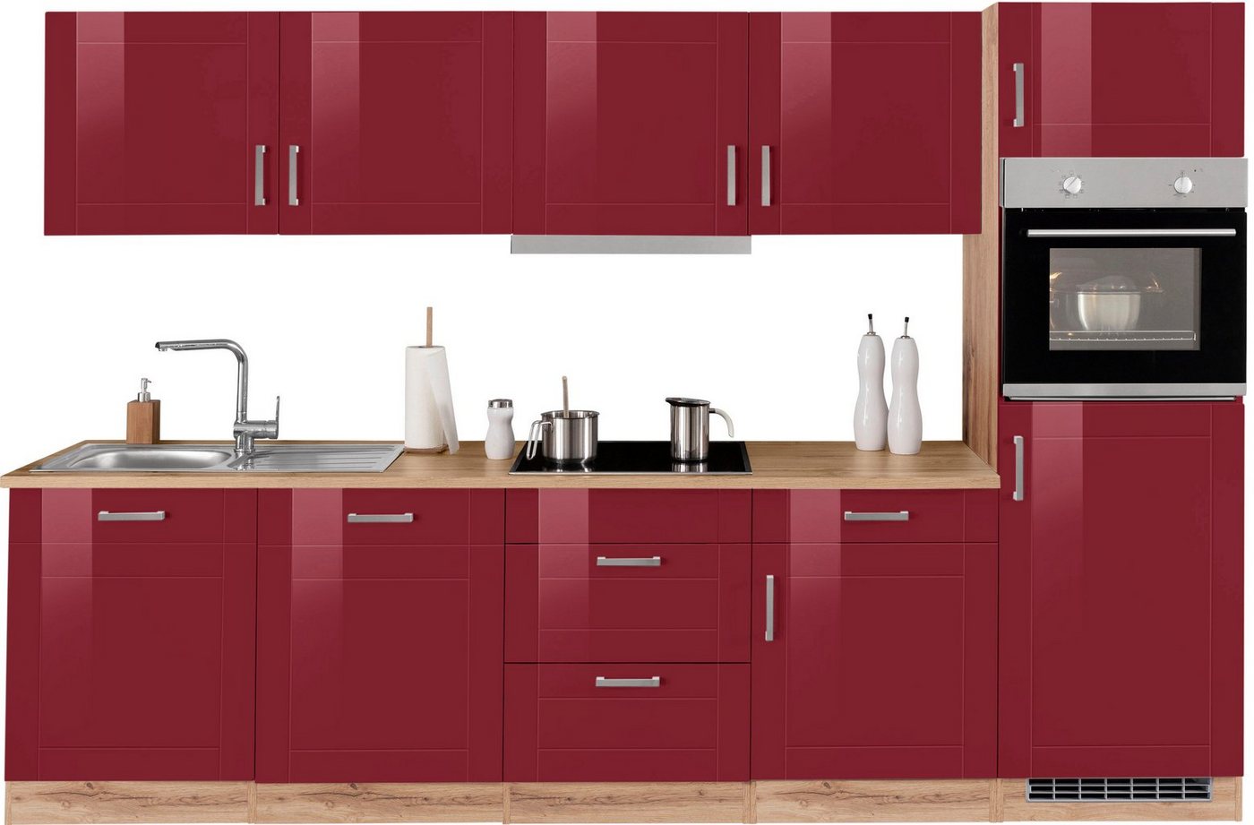 HELD MÖBEL Küchenzeile Tinnum, mit E-Geräten, Breite 300 cm rot
