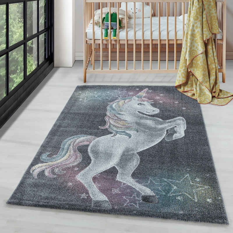 Kinderteppich Einhorn-Design, Carpettex, Rechteckig, Höhe: 11 mm, Kinderteppich Einhorn-Design Teppich für Kinder Teppich Kinderzimmer