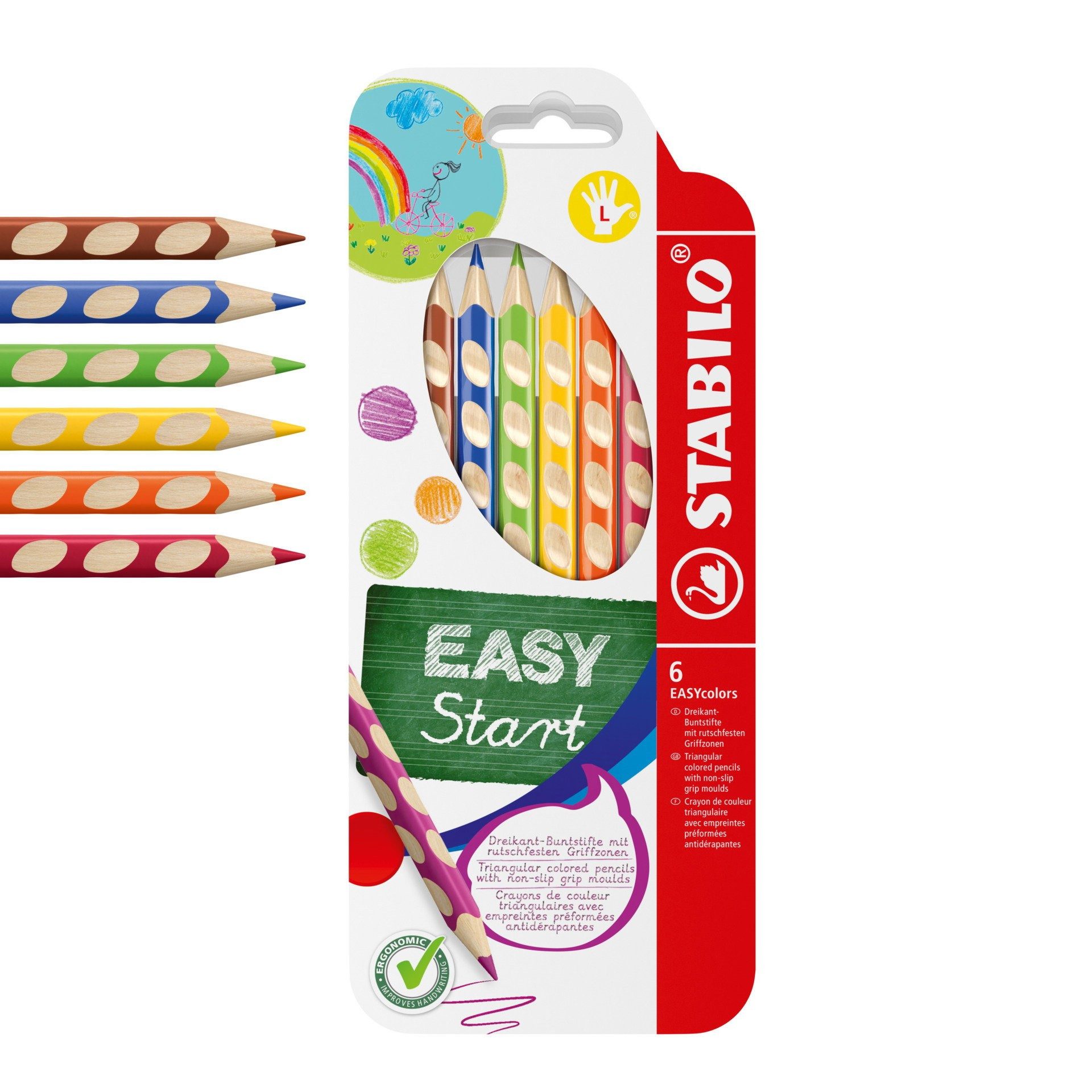 STABILO Buntstift Ergonomische Buntstifte für Linkshänder 6er Set, Ergonomische Dreikantform mit Griffmulden