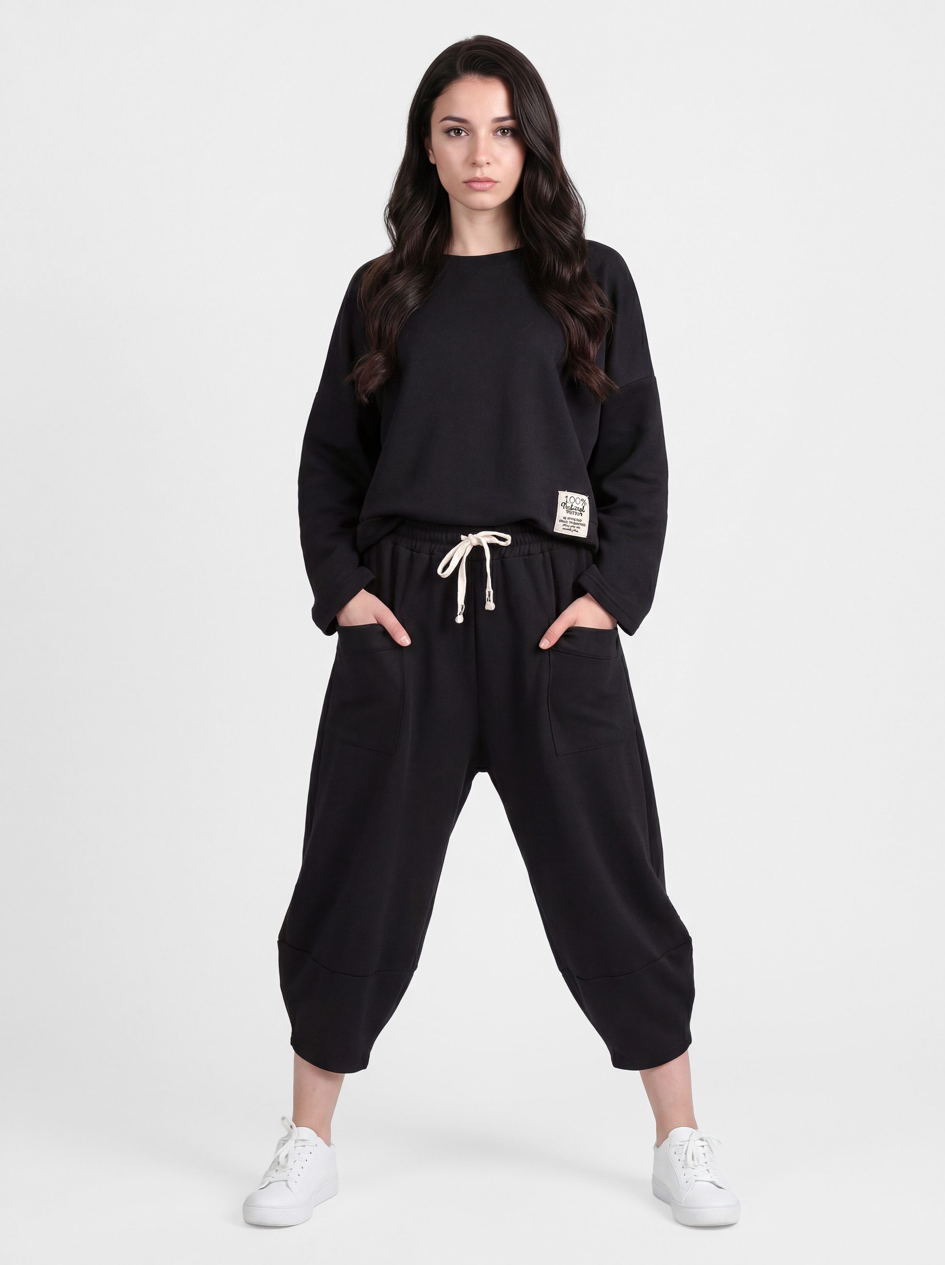 PEKIVESSA Jogginganzug Oversized Jersey-Sweatanzug Set mit 7/8-Hose (2-tlg), dicker, leicht glänzender Jersey-Stoff