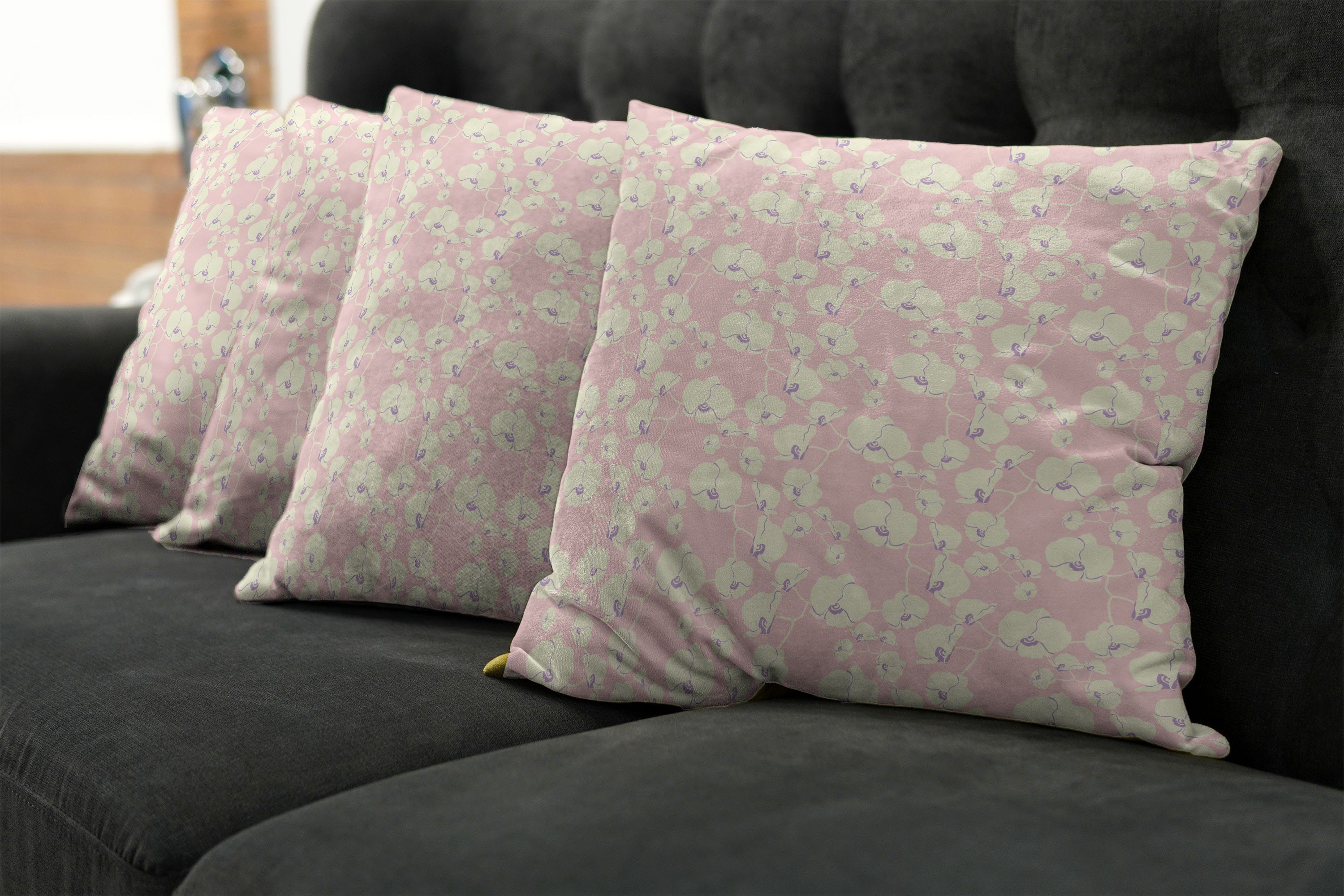 Accent Abakuhaus Modern (4 Stück), Blühende Doppelseitiger Natur auf Blume Pink Kissenbezüge Pale Digitaldruck,