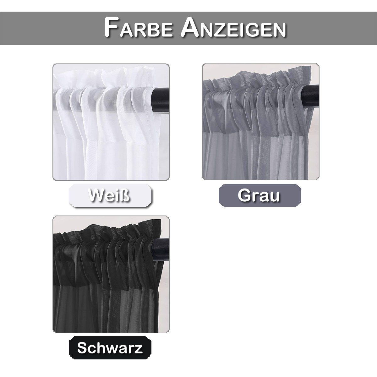 transparent, mit Gardinen Schwarz (1 transparent Kurzgardine,Voile kräuselband, BTTO, Stangendurchzug, St), Vorhang,Bistrogardine, Scheibengardine