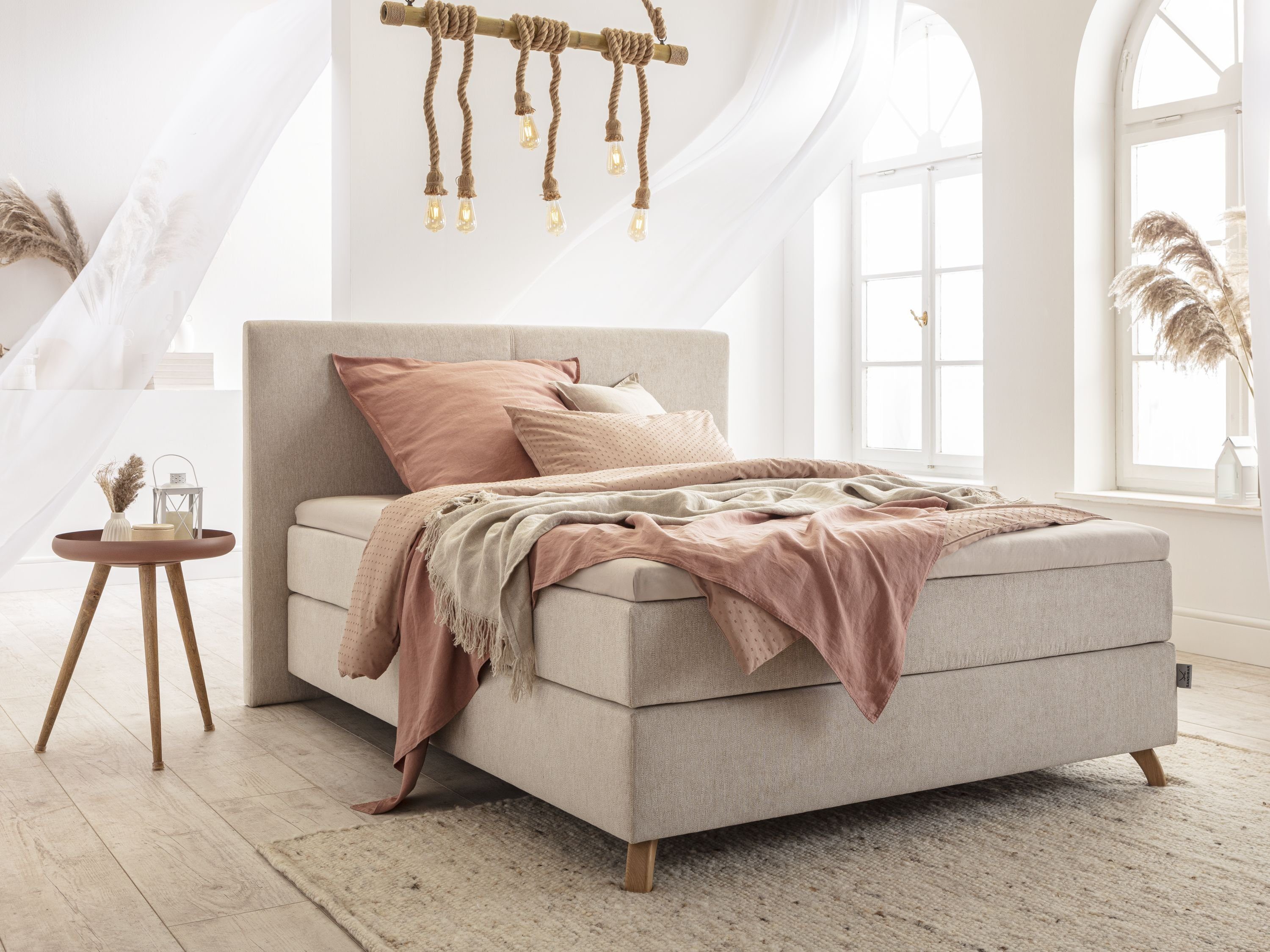 SANSIBAR LIVING Boxspringbett Boxspringbett SANSIBAR SVENDBORG LF 140x200 cm beige Box-Spring-Bett