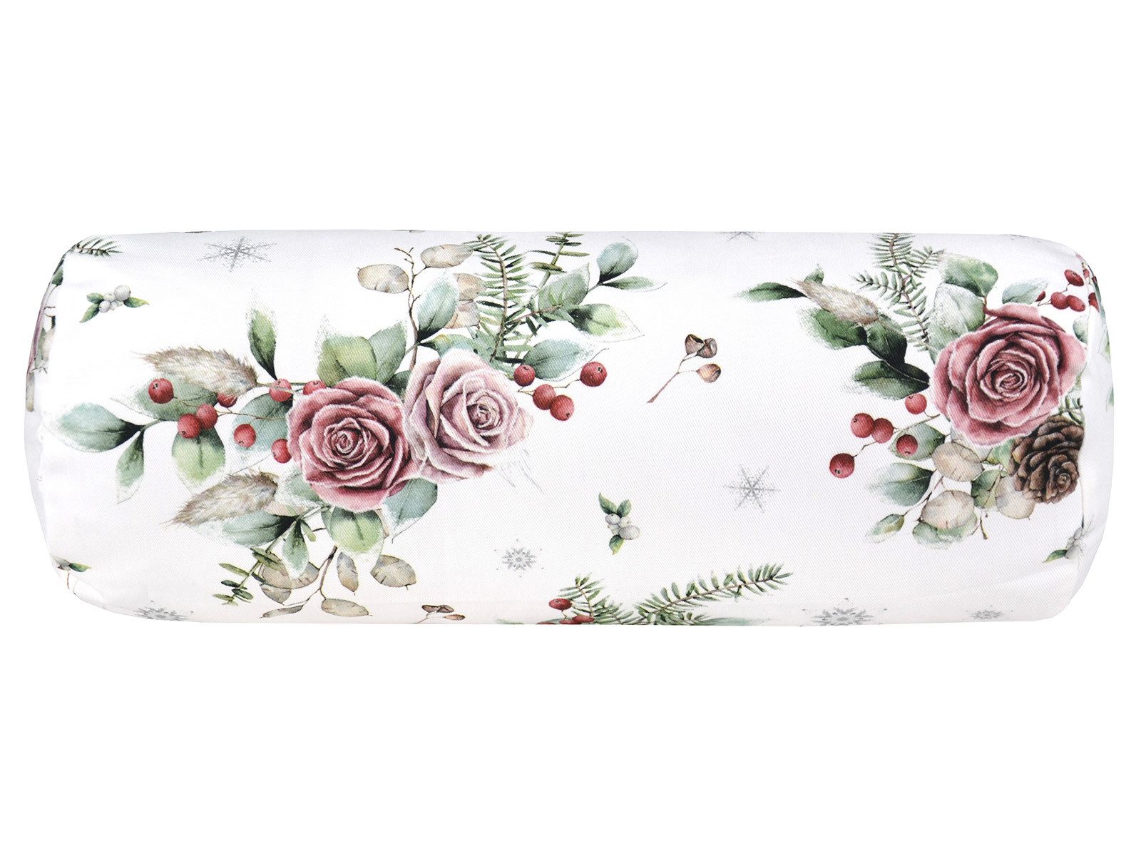 beties Nackenrollenbezug Magie des Winters Frost-Rose, (1 Stück), mit Rosen, Kiefernzapfen und Zweigen