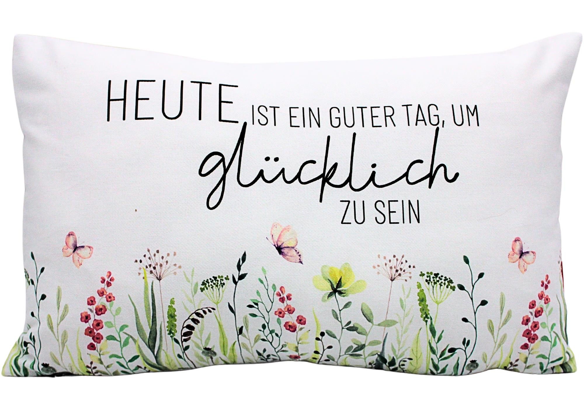 Dekohelden24 Dekokissen Zierkissen - Kuschel Kissen mit Wiese/Dekokissen, Baumwolle