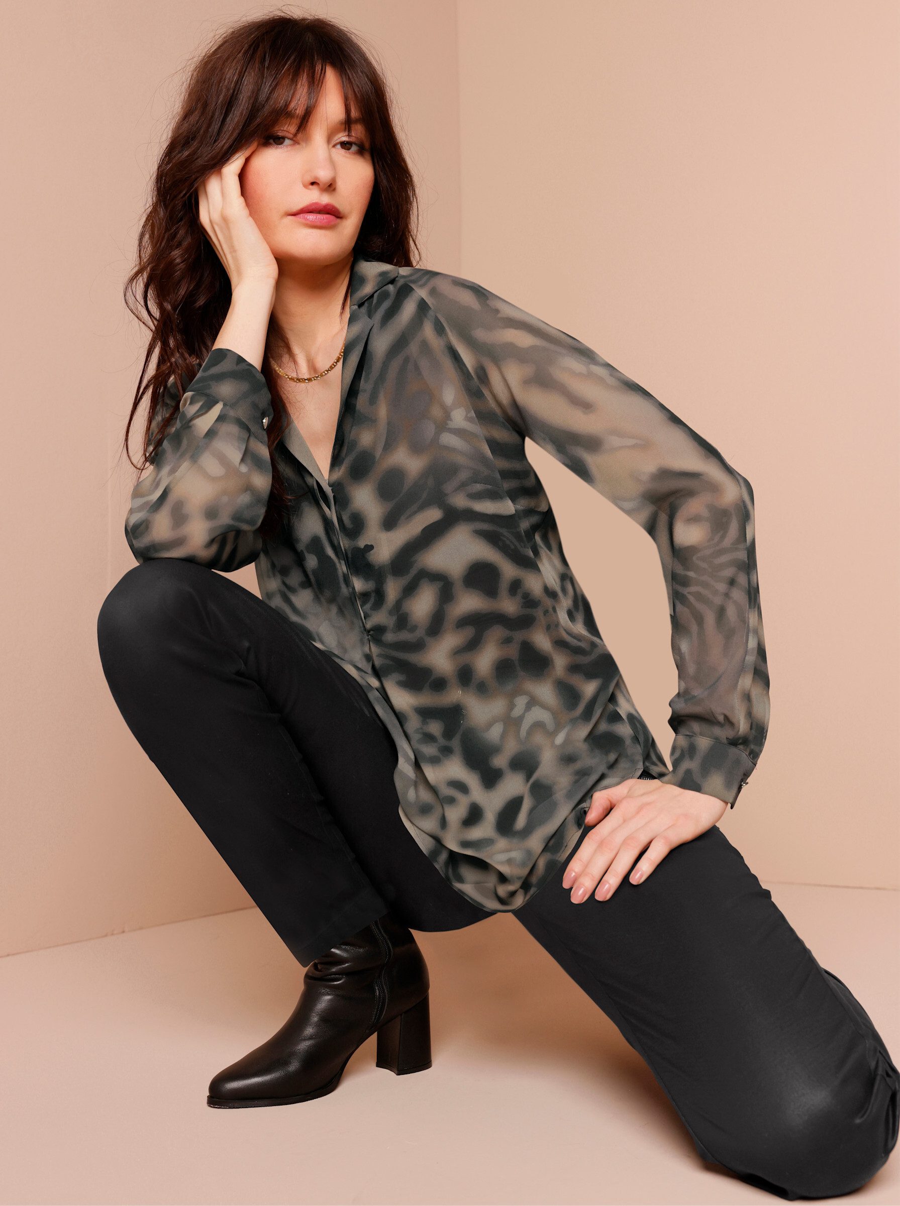 creation L Klassische Bluse Seiden-Longbluse Langarm