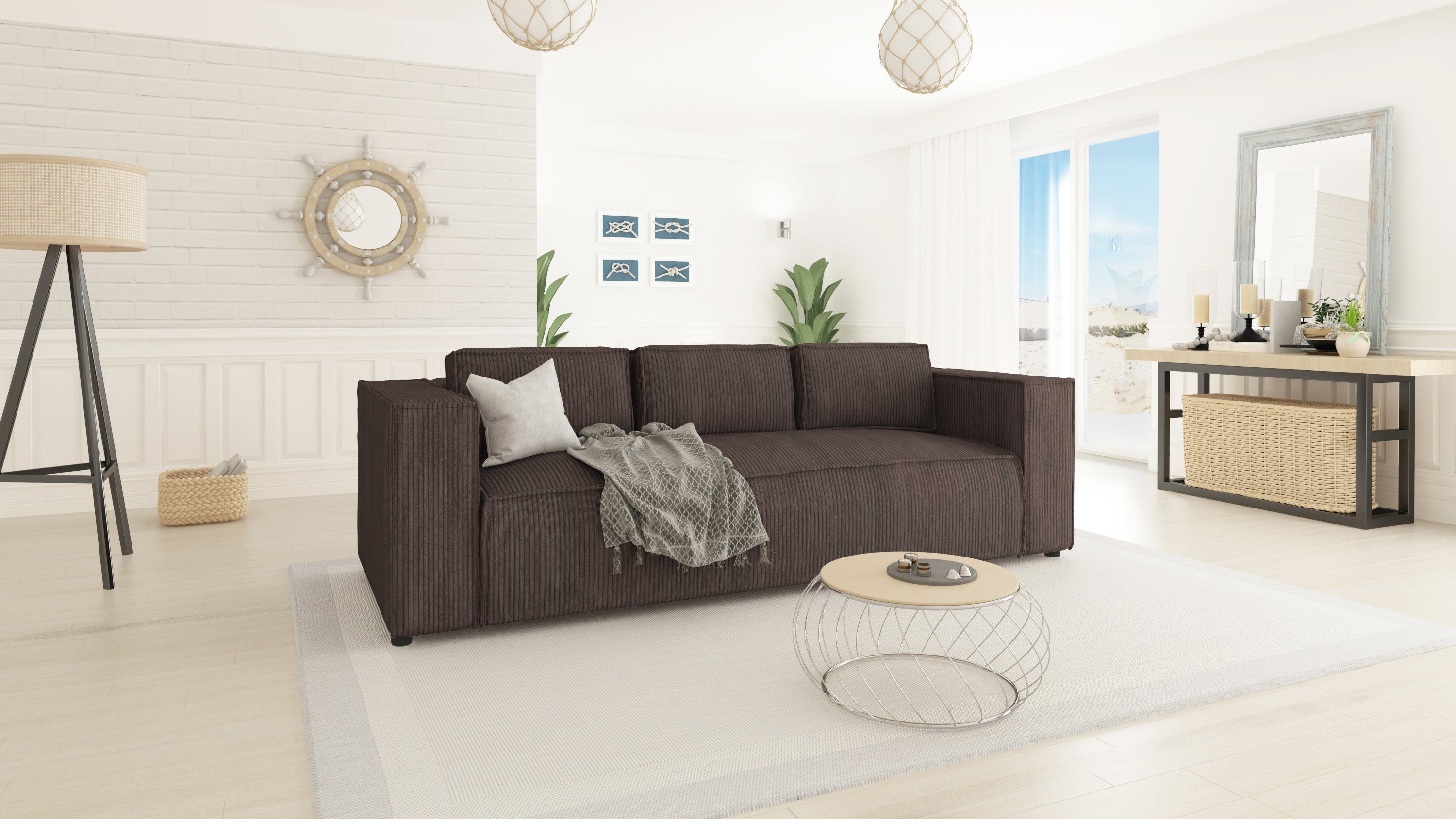S-Style Möbel 3-Sitzer Cord sofa Renne, 1 Teile, mit Wellenfederung Dunkelbraun
