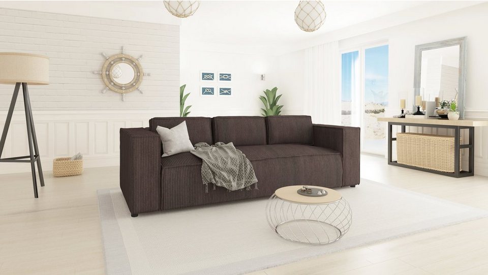 mit Teile, Cord 3-Sitzer Möbel Wellenfederung Renne, sofa S-Style 1