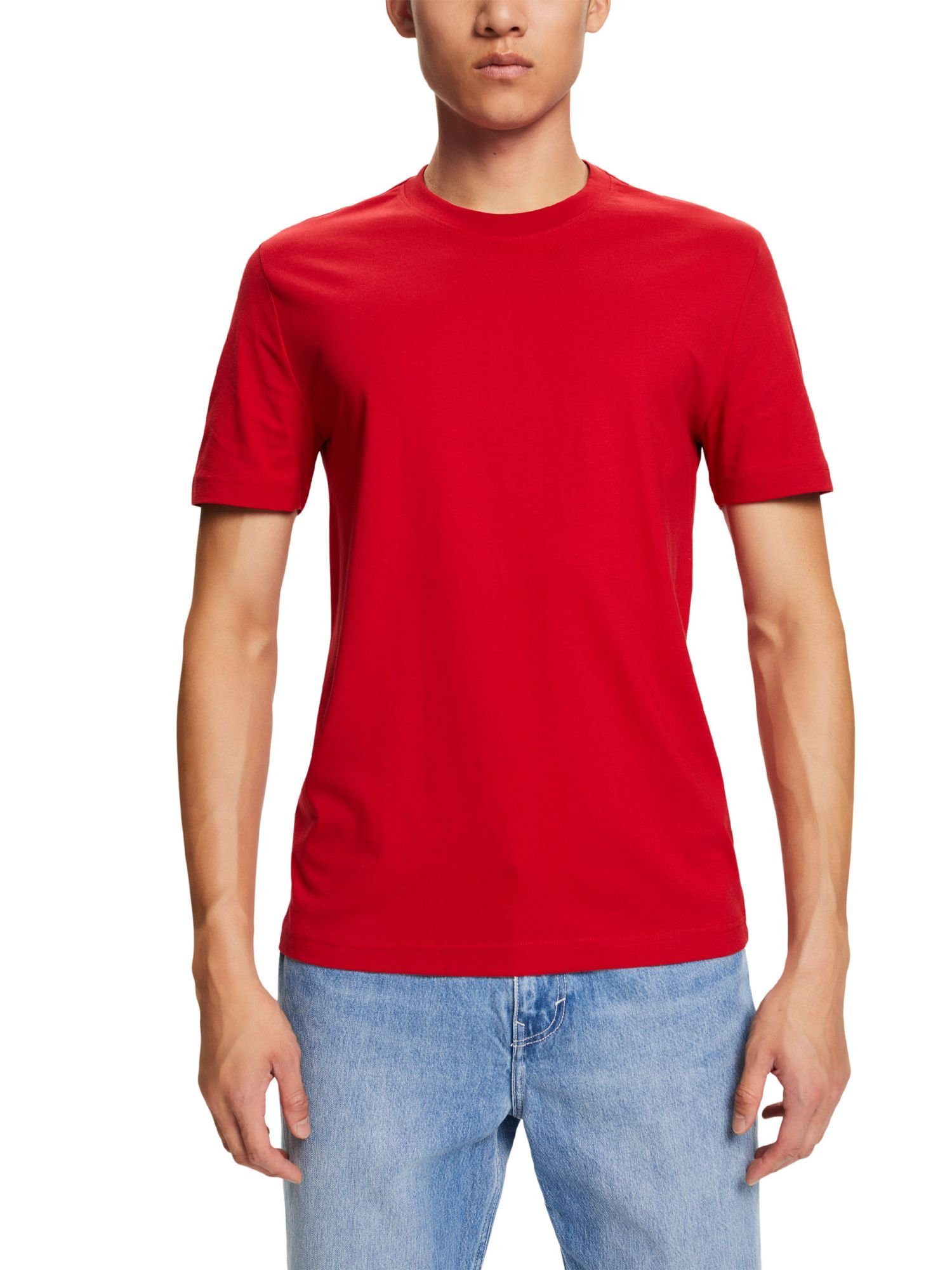 T-Shirt RED Esprit aus Rundhals-T-Shirt (1-tlg) DARK Pima-Baumwolljersey