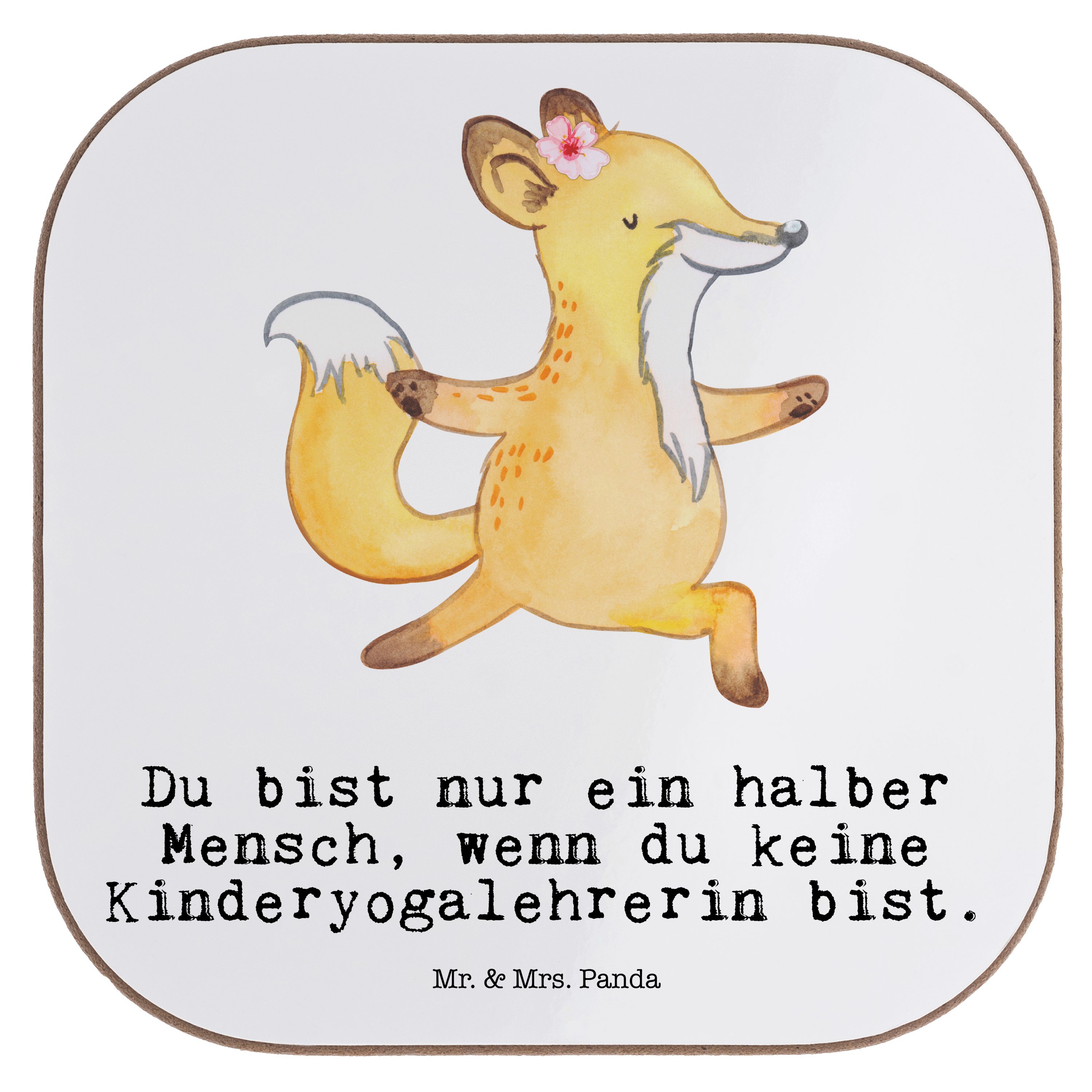 Mr. & Mrs. Panda Getränkeuntersetzer Kinderyogalehrerin mit Herz - Weiß - Geschenk, Firma, Bierdeckel, Gla, 1-tlg. | Getränkeuntersetzer