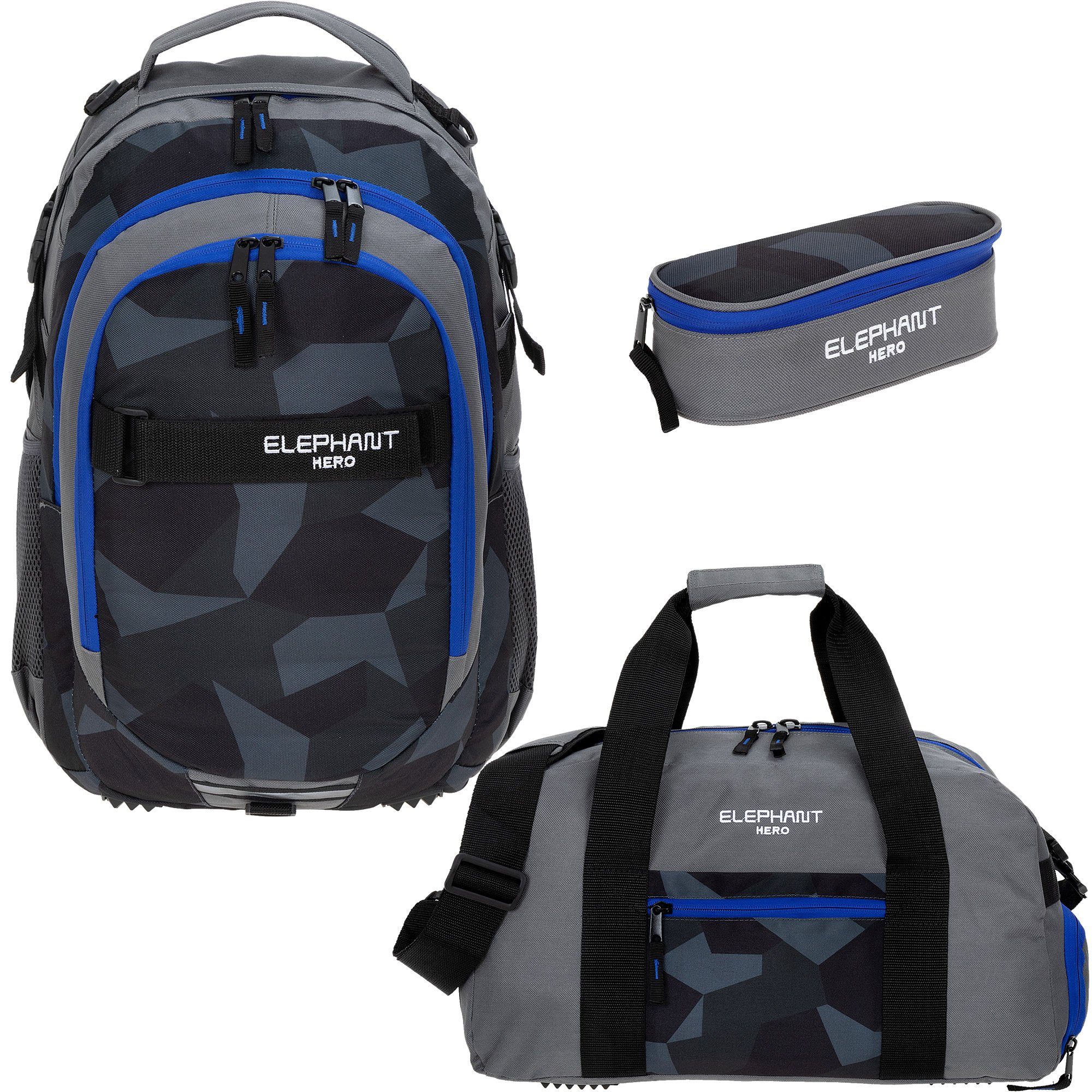ELEPHANT Schulrucksack Hero Signature Schultasche (Set, 3-tlg., 3 Teile Rucksack Sporttasche Mäppchen Box), Softcase Schulranzen Schulmappe +rsm