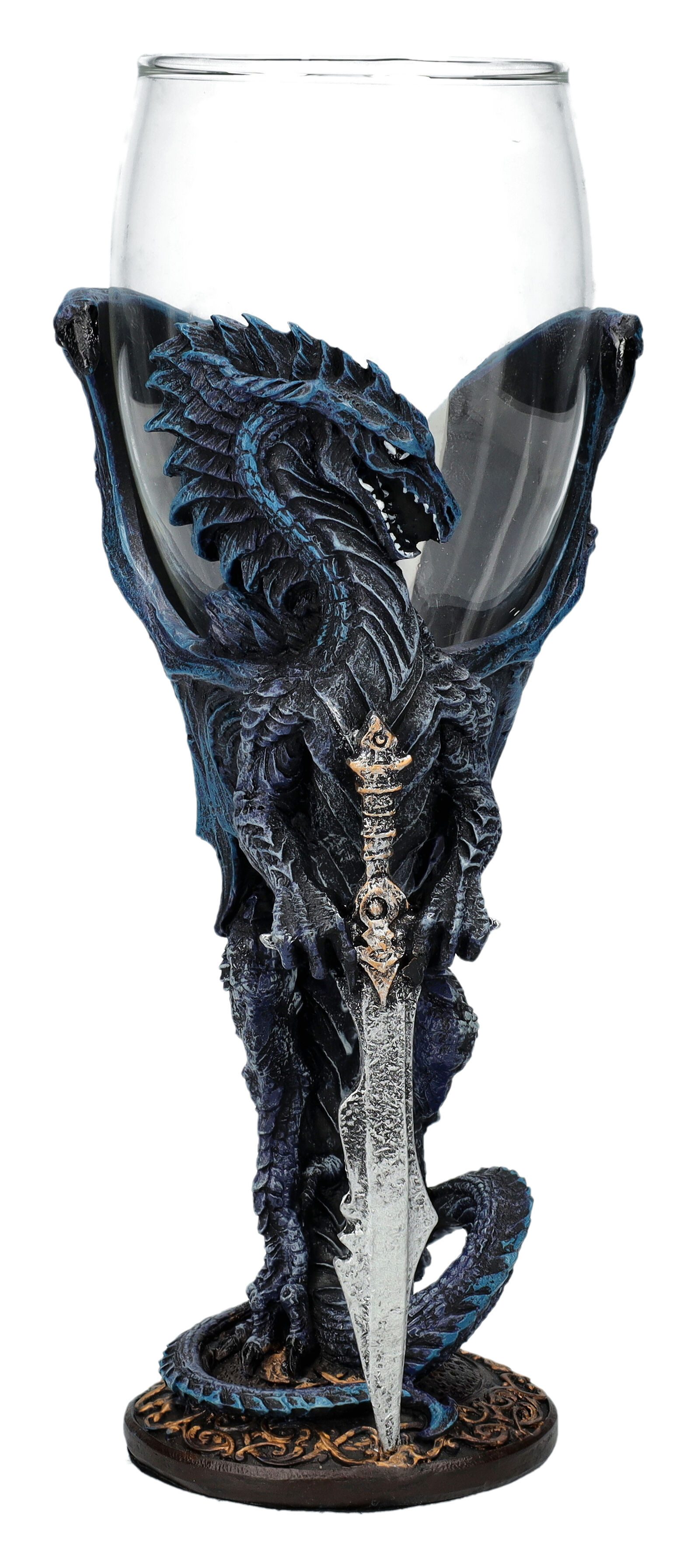 Figuren Shop GmbH Кружки Glas Kelch Drache - Night Blade - Weinkelch / Weinglas Fantasy Drache, Kunststein (Polyresin), Glas