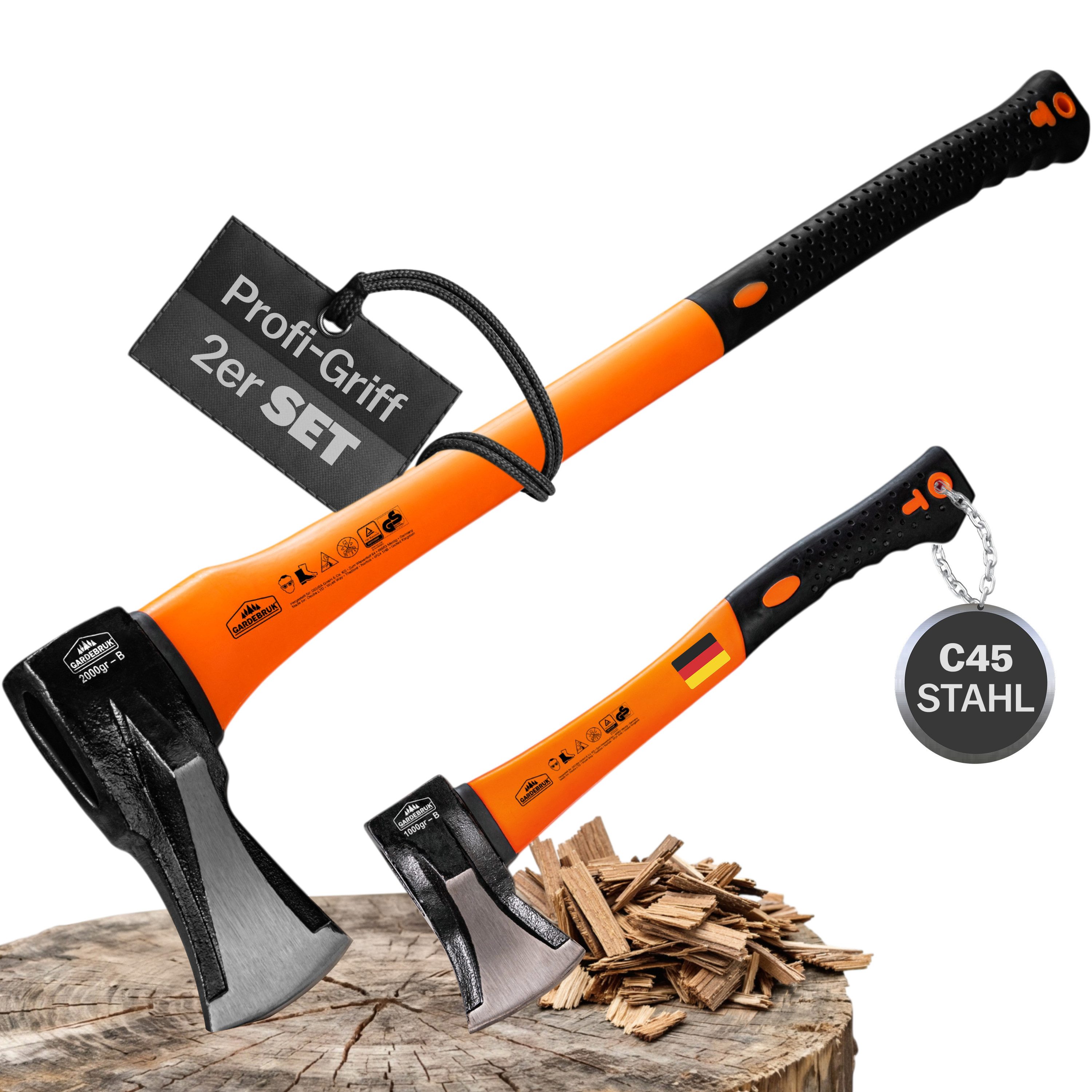Gardebruk Axt, Beil Set ergonomischer Handgriff Gummischutz Universal Spaltaxt