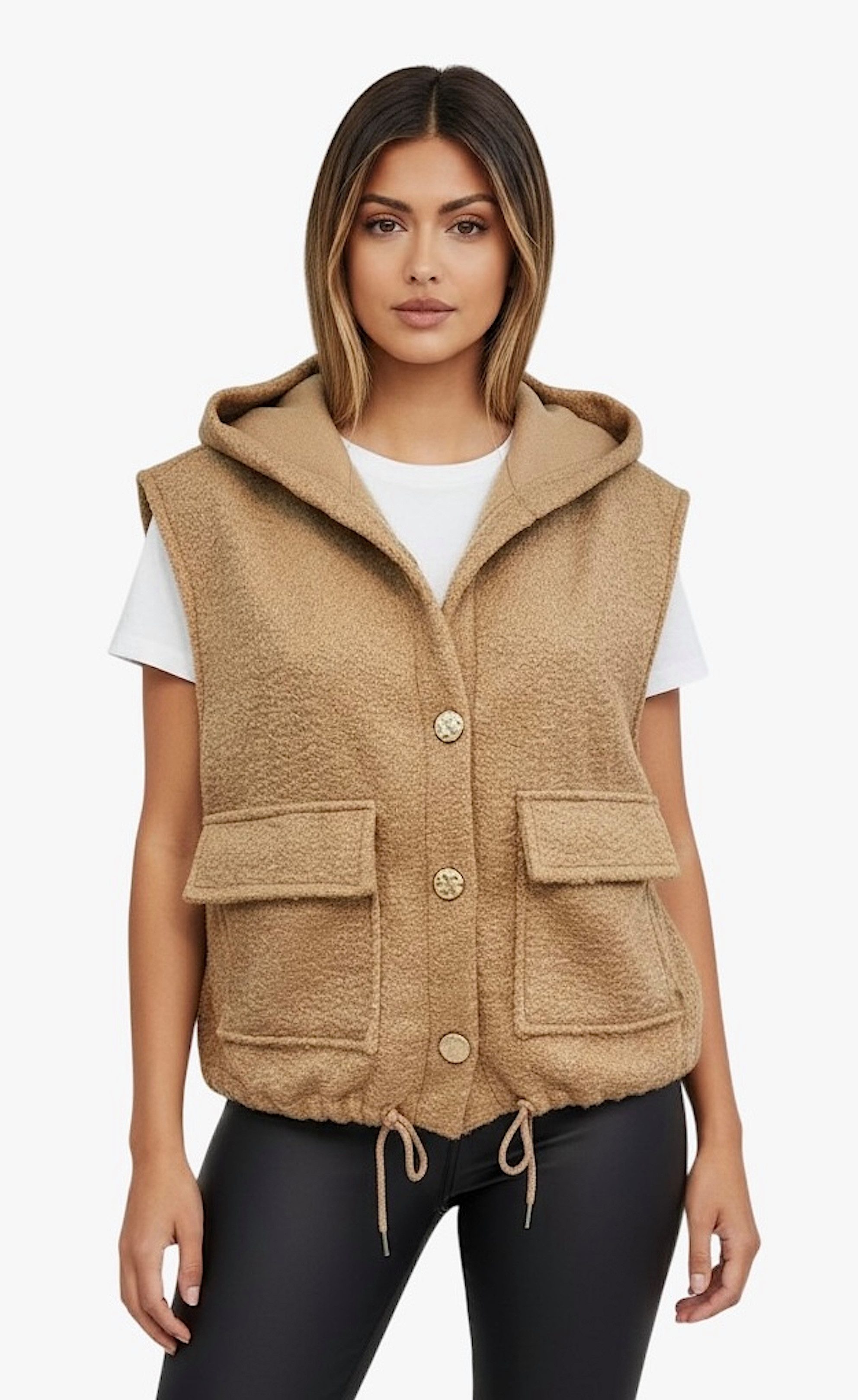 Worldclassca Fellimitatweste Worldclassca Teddy Weste Warm Kuschelig mit Kapuze Winter Ärmellos Neue Kollektion - Stilvolle und gemütliche Mode für Damen