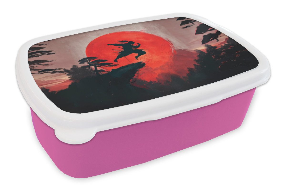 MuchoWow Lunchbox Sonne - Krieger - Bäume - Berge, Kunststoff, (2-tlg), Brotdosen, Lunch Box, Brotbox für Kinder und Erwachsene