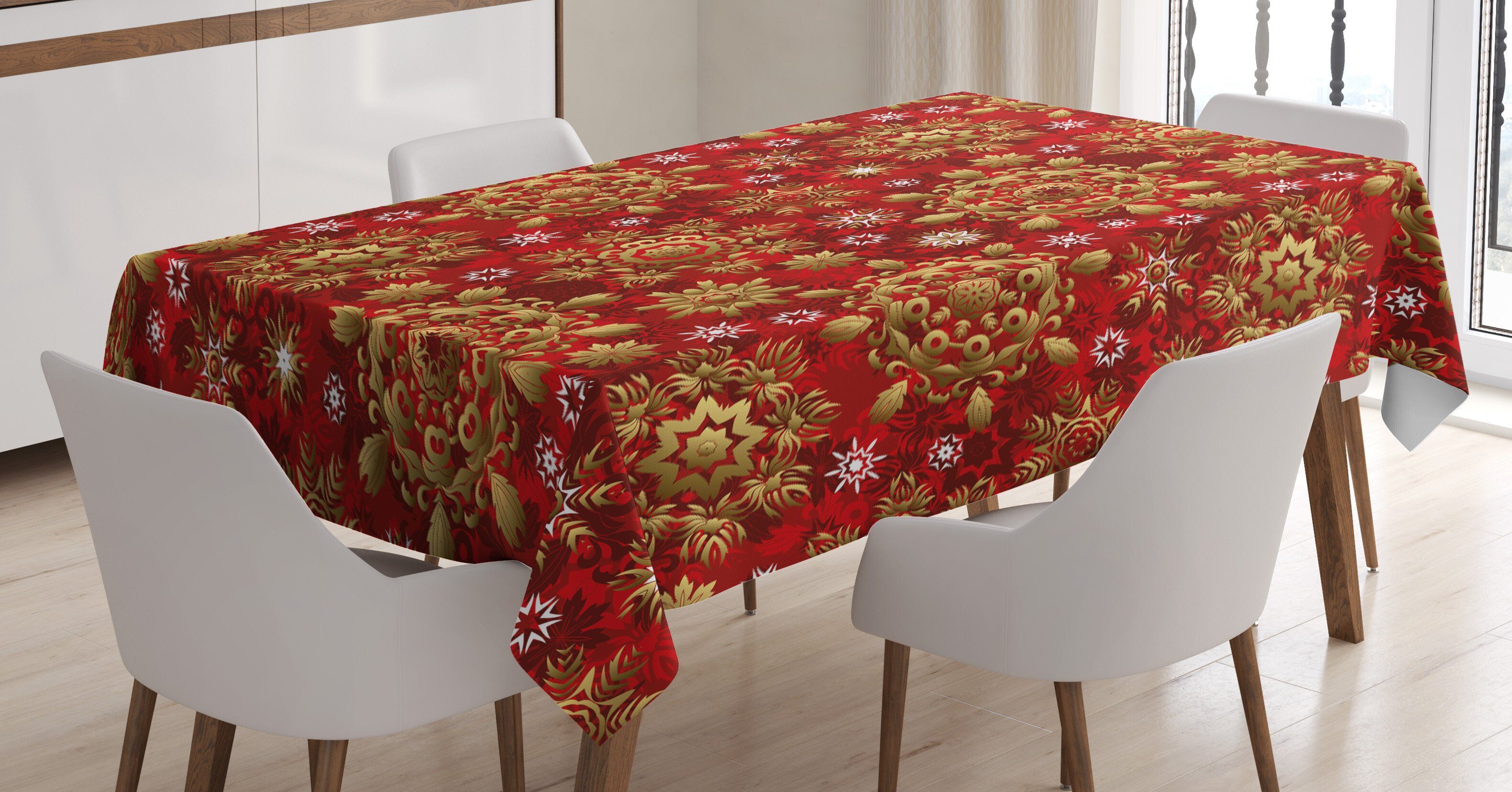 Red geeignet den Abakuhaus Tischdecke Für Klare Mandala Ornament Farben, Weihnachten Farbfest Flora Außen Waschbar Bereich