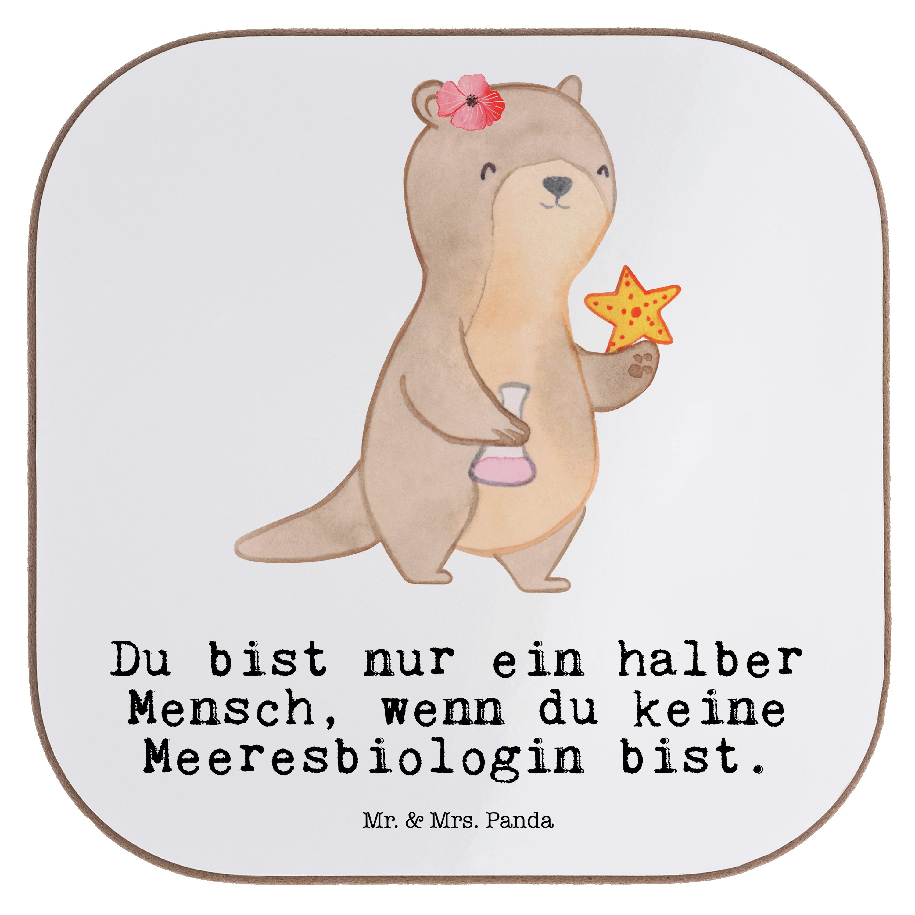 Mr. & Mrs. Panda Getränkeuntersetzer Meeresbiologin mit Herz - Weiß - Geschenk, Getränkeuntersetzer, Ausbi, 1-tlg.
