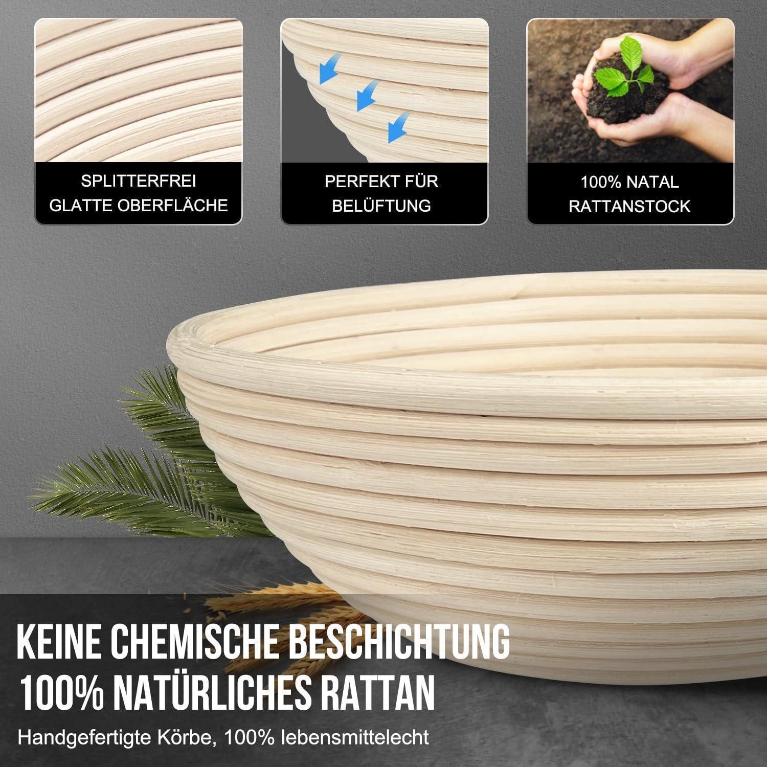 LuxusKollektion Gärkorb Gärkörb Set 2-teilig 23cm Rund + 25cm Oval 100% Natürliches Rattan mit