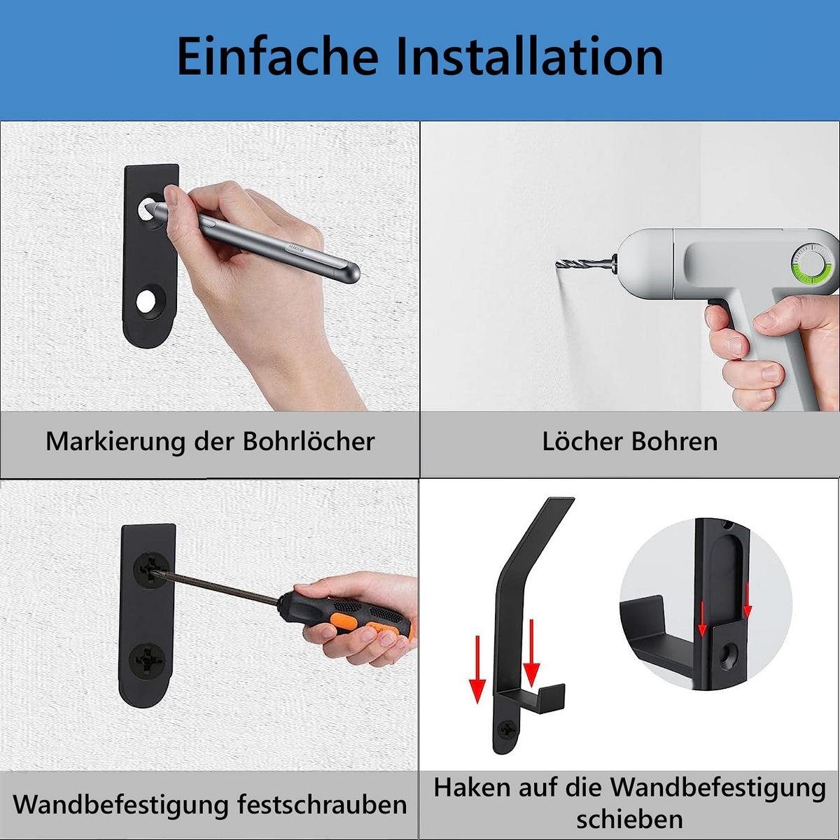 TECBULL Garderobenhaken Wand Deluxe, Kleiderhaken, Garderoben Haken, Wandgarderobe (6 St), Wand Garderobenhaken Deluxe, Kleiderhaken, Wandhaken, Garderobe – Bild 5 von 5