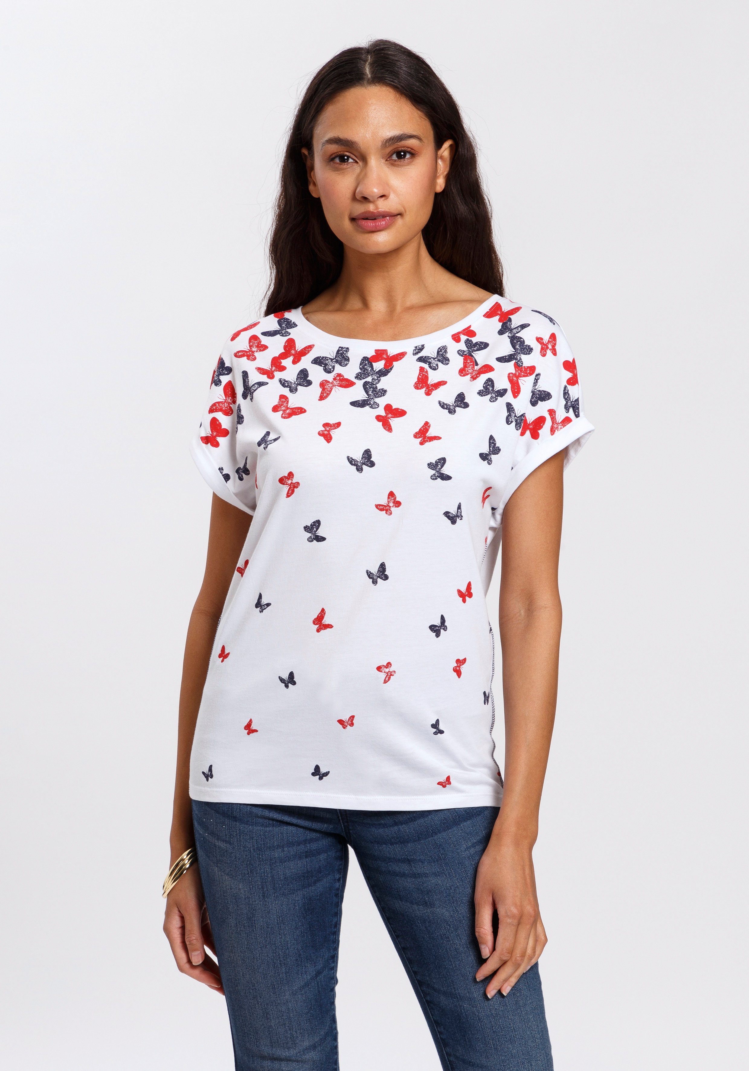 TOM TAILOR Polo Team T-Shirt mit niedlichem All-Over Print weiß-rot-marine-bedruckt