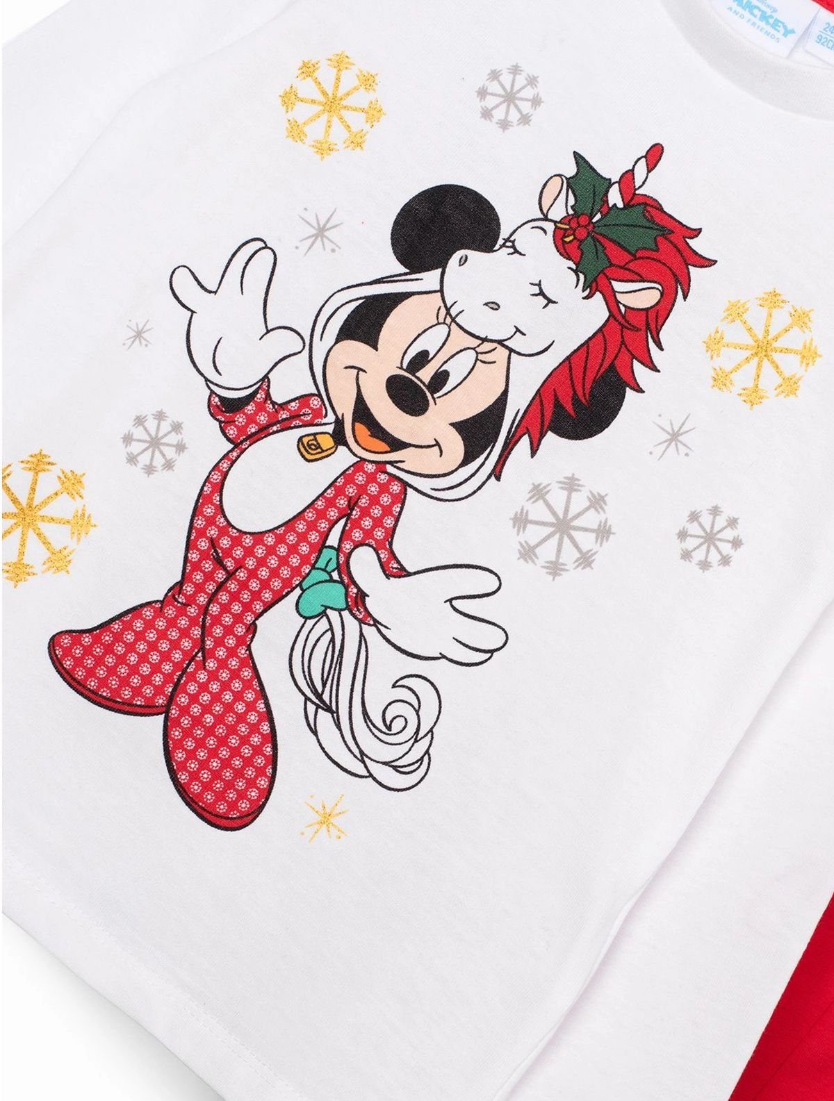 Mouse T-Shirt Weihnachten Minnie Kleinkind & Mickey Langarm Weiss-Rot Disney Hose Set & Baby + Sweatbermudas (Set) + Minnie