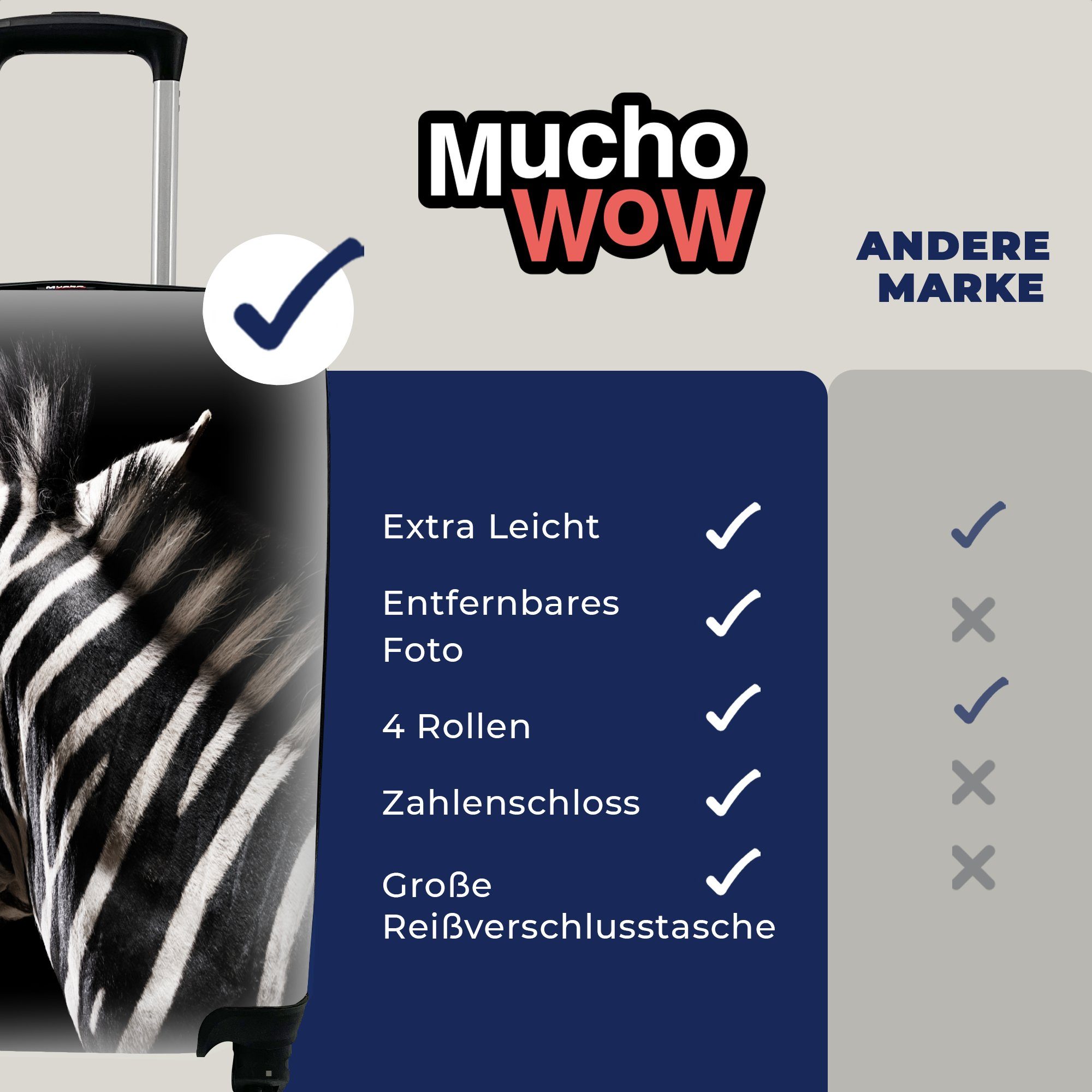 4 mit Schwarz Trolley, Tier - Reisetasche Zebra Rollen, Handgepäck rollen, für Ferien, Handgepäckkoffer - Reisekoffer MuchoWow Porträt, -