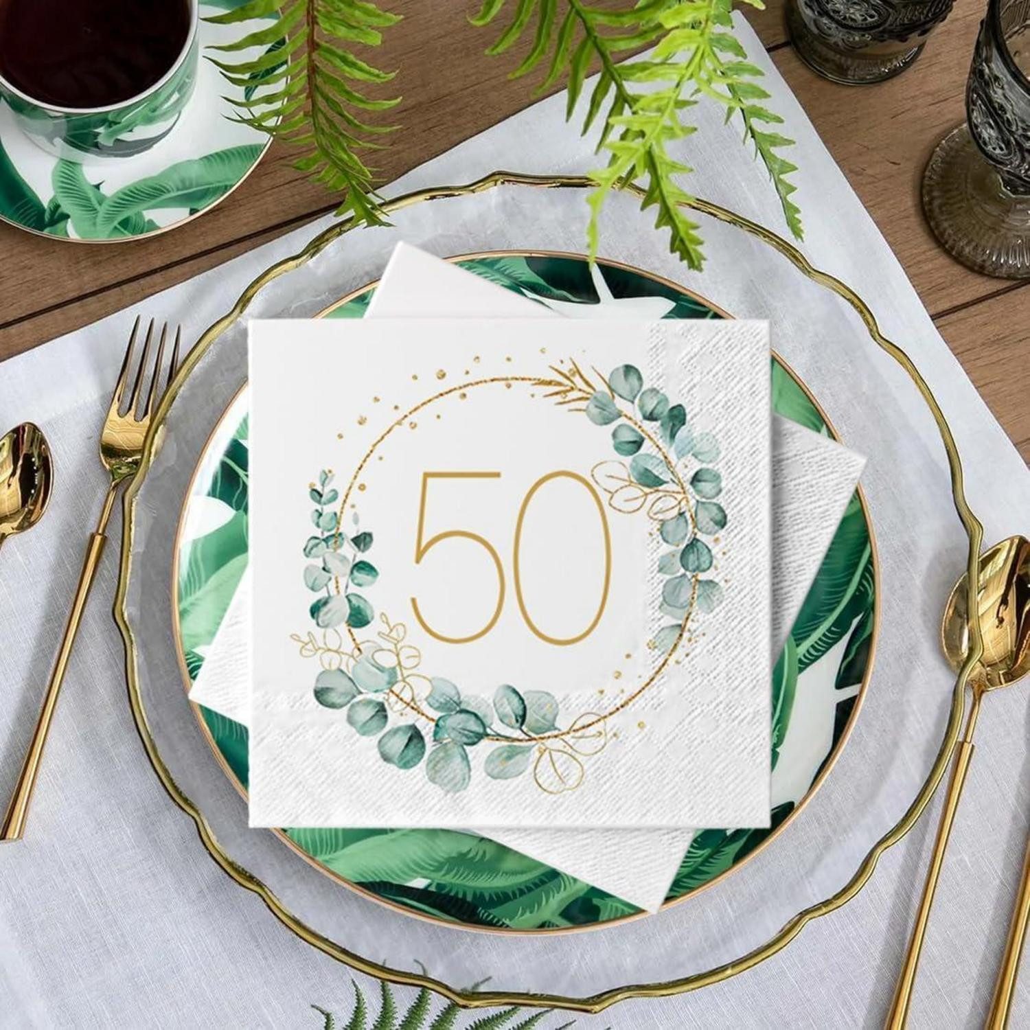 LuxusKollektion Papierserviette Servietten 40 Eukalyptus Gold Grün 50 50. Geburtstag Servietten