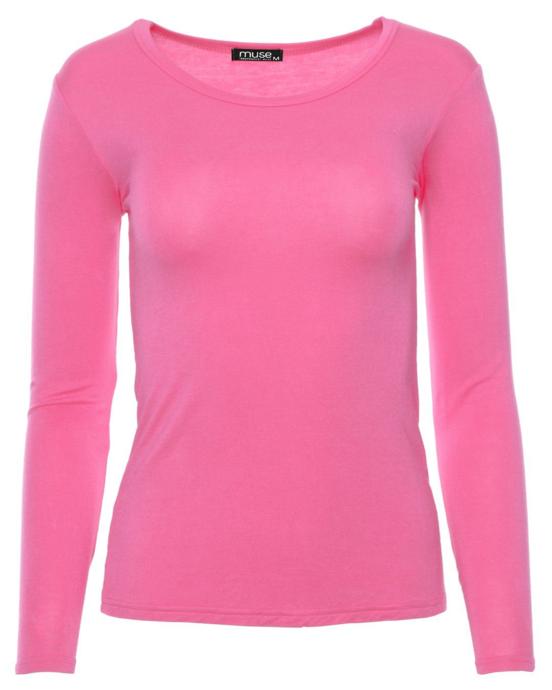 Muse Rundhalsshirt Basic Rundhals Langarmshirt Skinny Fit 1093-O