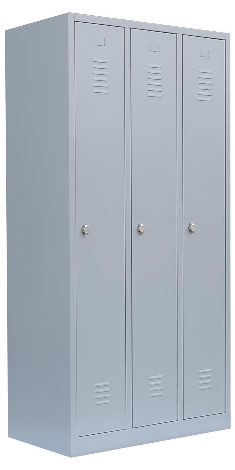 Steelboxx Spind Lüllmann® Garderobenschrank, 3 Abteile, 1800 x 885 x 500 mm (1-St) Komplett verschweißt und montiert- keine Montage erforderlich Korpus: RAL 7035 Lichtgrau/ Türen: RAL 7035 Lichtgrau | Lichtgrau