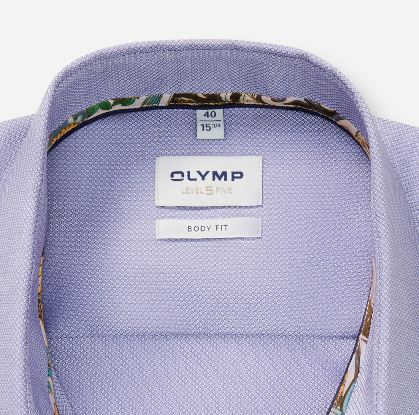 OLYMP Businesshemd Level 5 Manschetteninnenseite gemustert, body fit, New York-Kentkragen