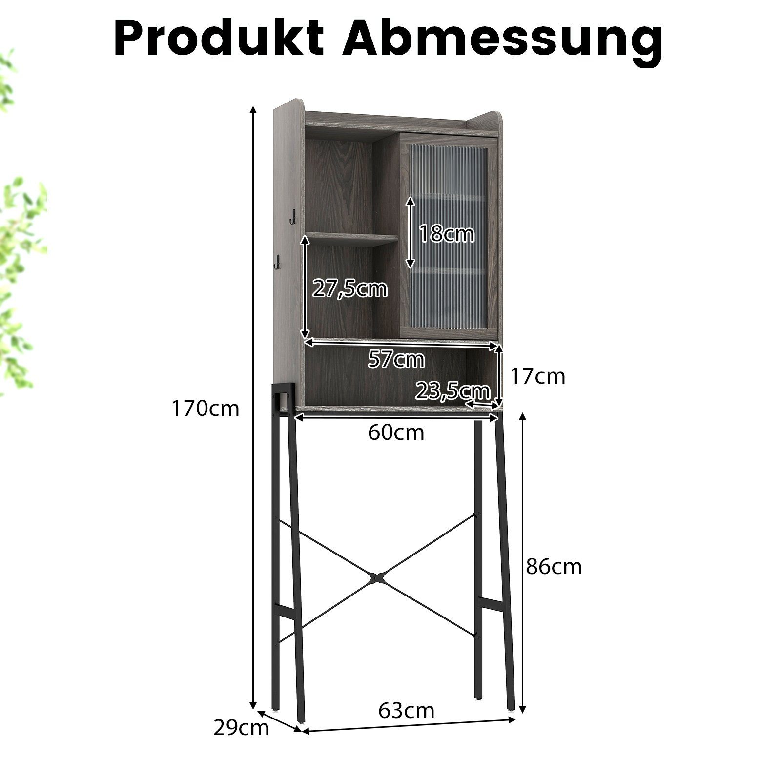 COSTWAY Badregal Toilettenregal, mit grau Tür Ablagen 3 &