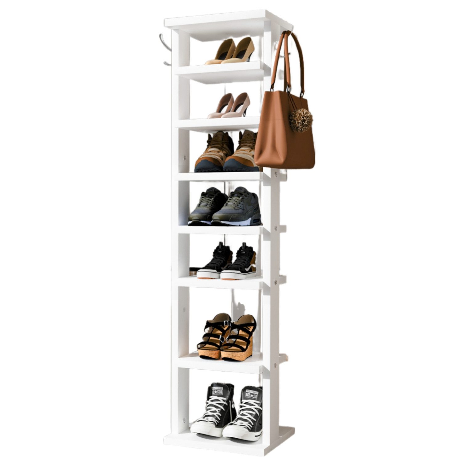 oyajia Schuhregal Standregal mit 7 Ebenen, mit verstellbaren Regalhöhen, 113cm, Schuhregal schmal platzsparend, für Eingangsbereich