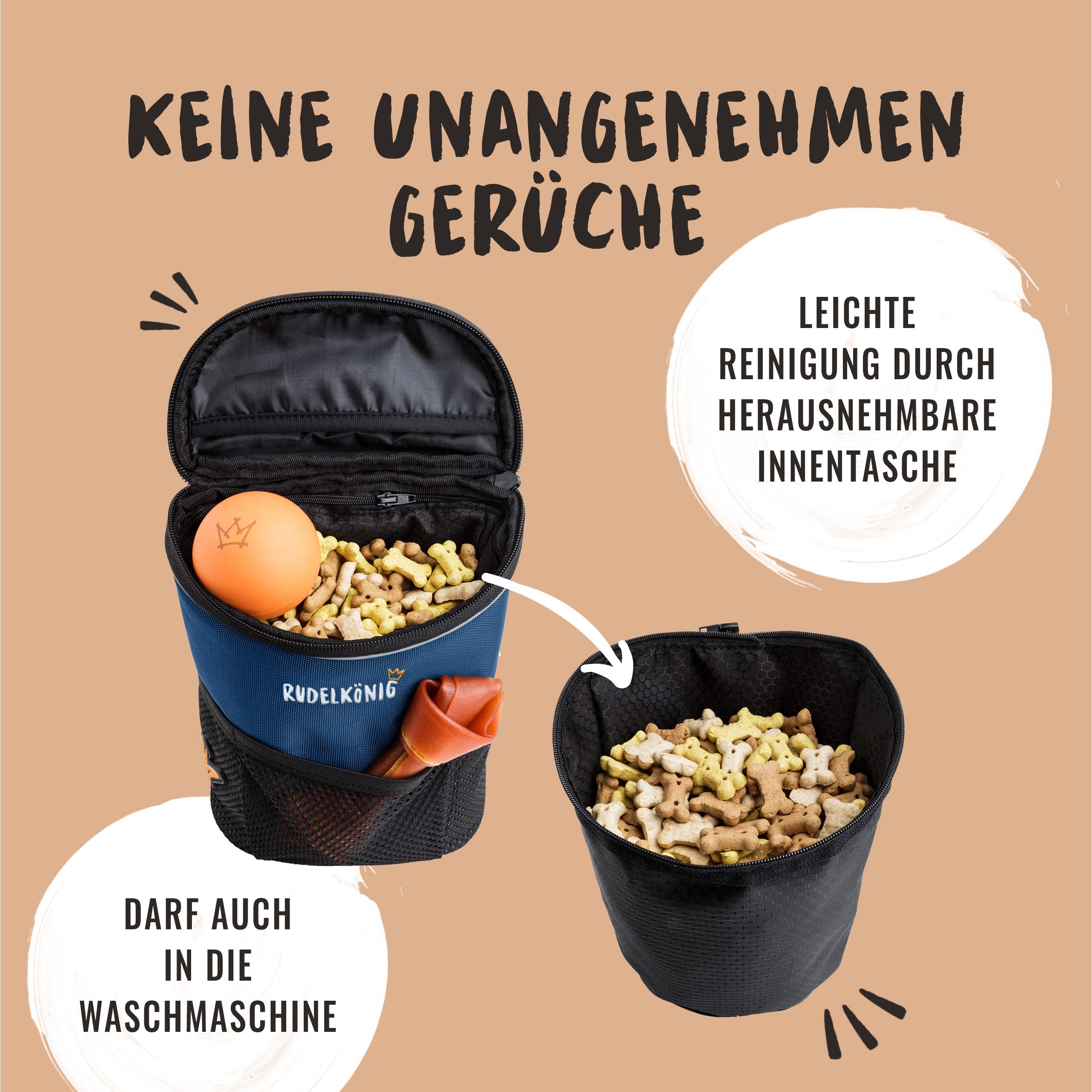 Rudelkönig Leckerlibeutel Leckerlitasche für Hunde, Futterbeutel mit Aufbewahrungstasche (1-tlg), Snack-Beutel für Hunde mit Kotbeutelspender zum Umhängen – Bild 5 von 5