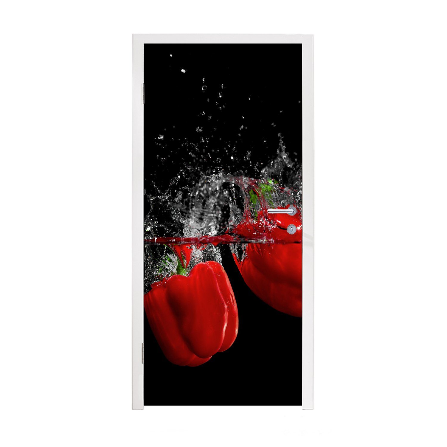 MuchoWow Türtapete Paprika - Gemüse - Stilleben - Wasser - Rot, Matt, bedruckt, (1 St), Fototapete für Tür, Türaufkleber, 75x205 cm