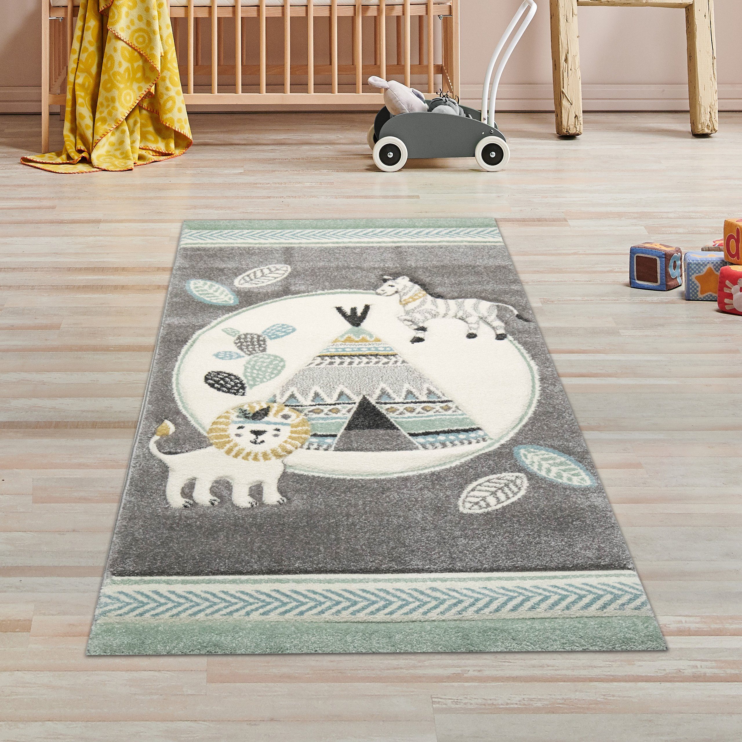 TeppichHome24 Kinderteppich Kinderteppich Zelt, Löwe, rechteckig, Höhe: 1.3 günstig online kaufen