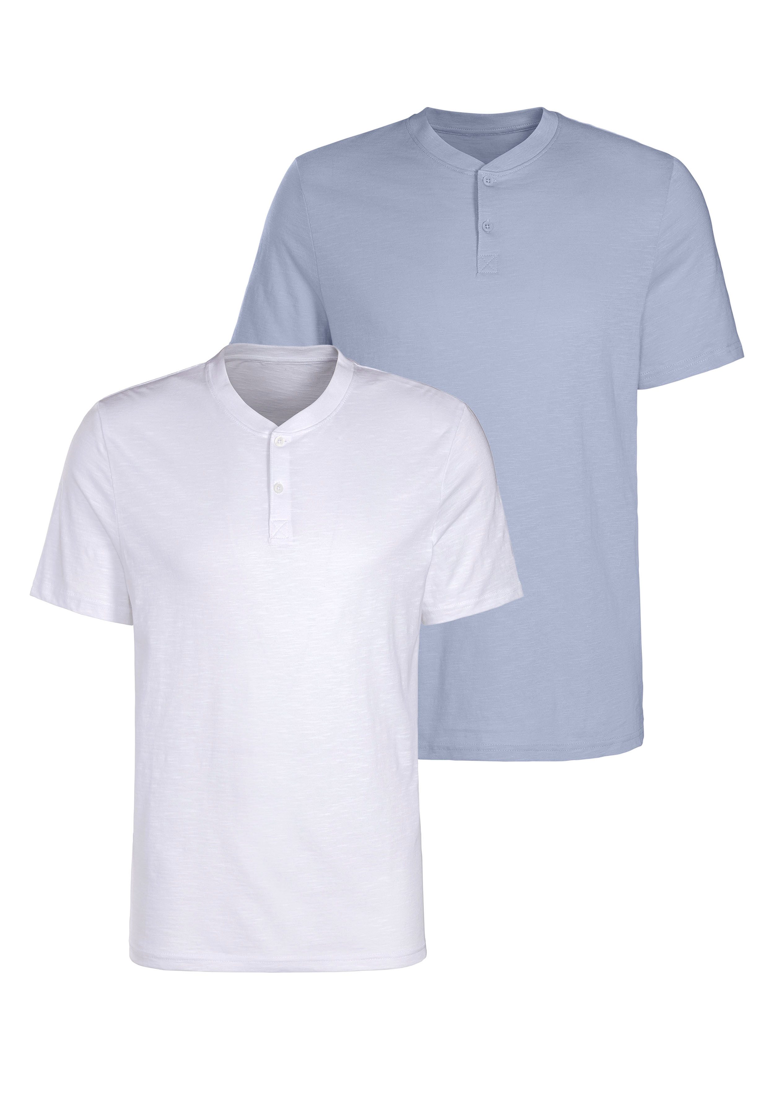H.I.S (Packung, 2) Kurzarmshirt mit Henleykragen, strukturierte Baumwolle
