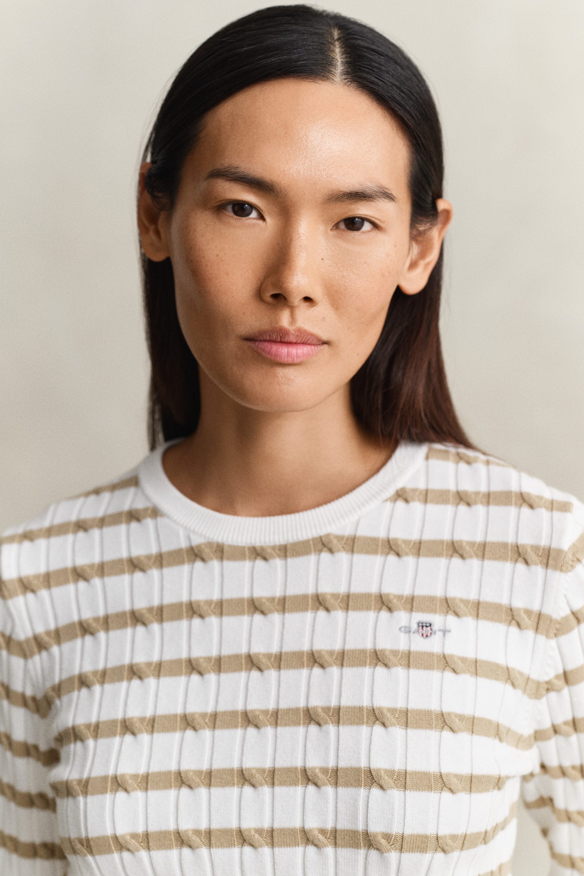 Gant Rundhalspullover STRETCH COTTON CABLE STRIPE C-NECK