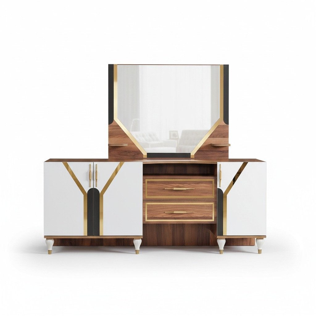 Xlmoebel Sideboard Hochglanz Anrichte Schrank Braun Holz Luxus Kommode (Anrichte, Sideboard 190x45x80 cm), Made in Europa