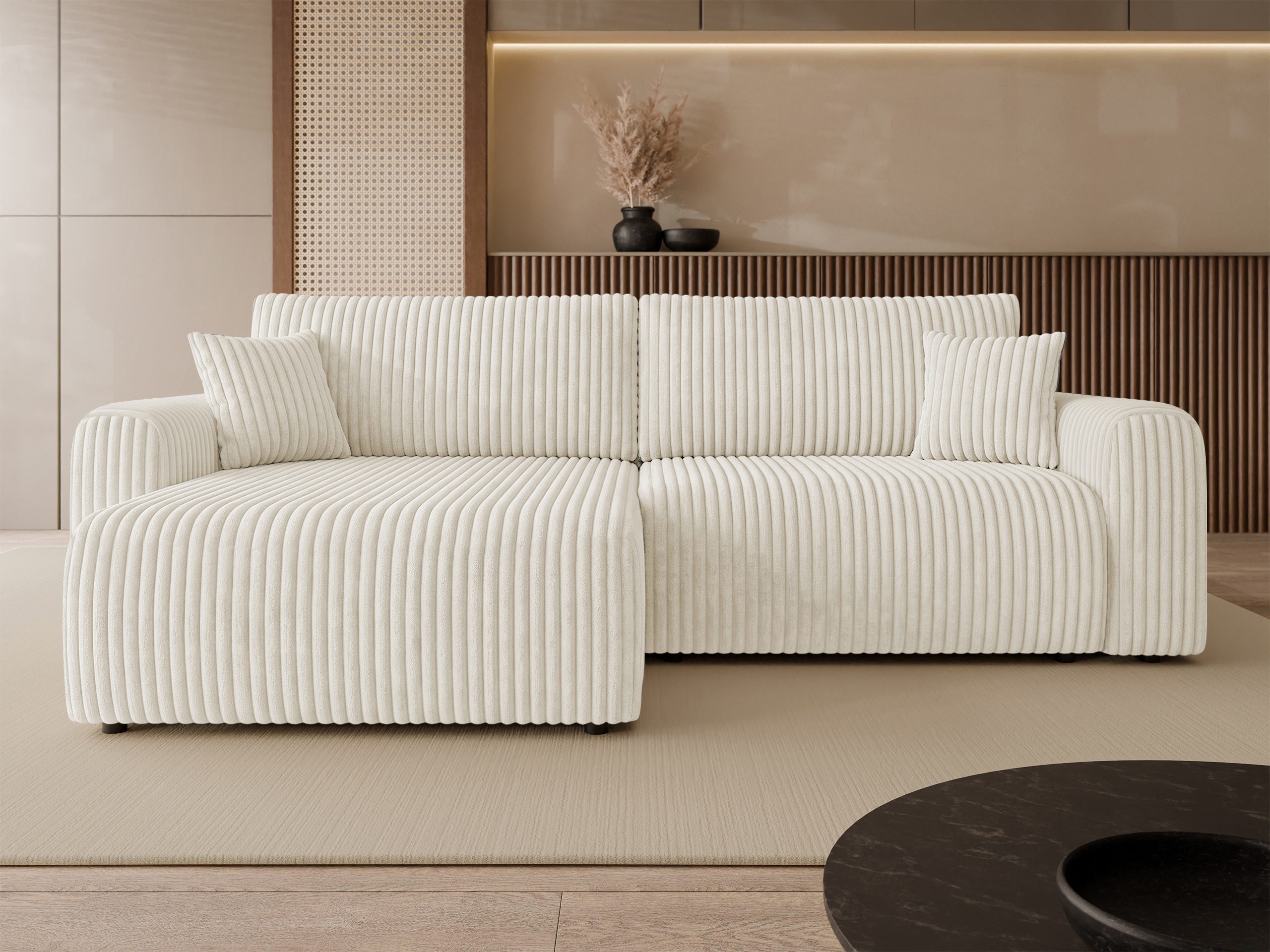 MIRJAN24 Ecksofa Floryn L Cord Cord, mit Schlaffunktion und Bettkasten, Rückenlehne in Form beweglicher Kissen