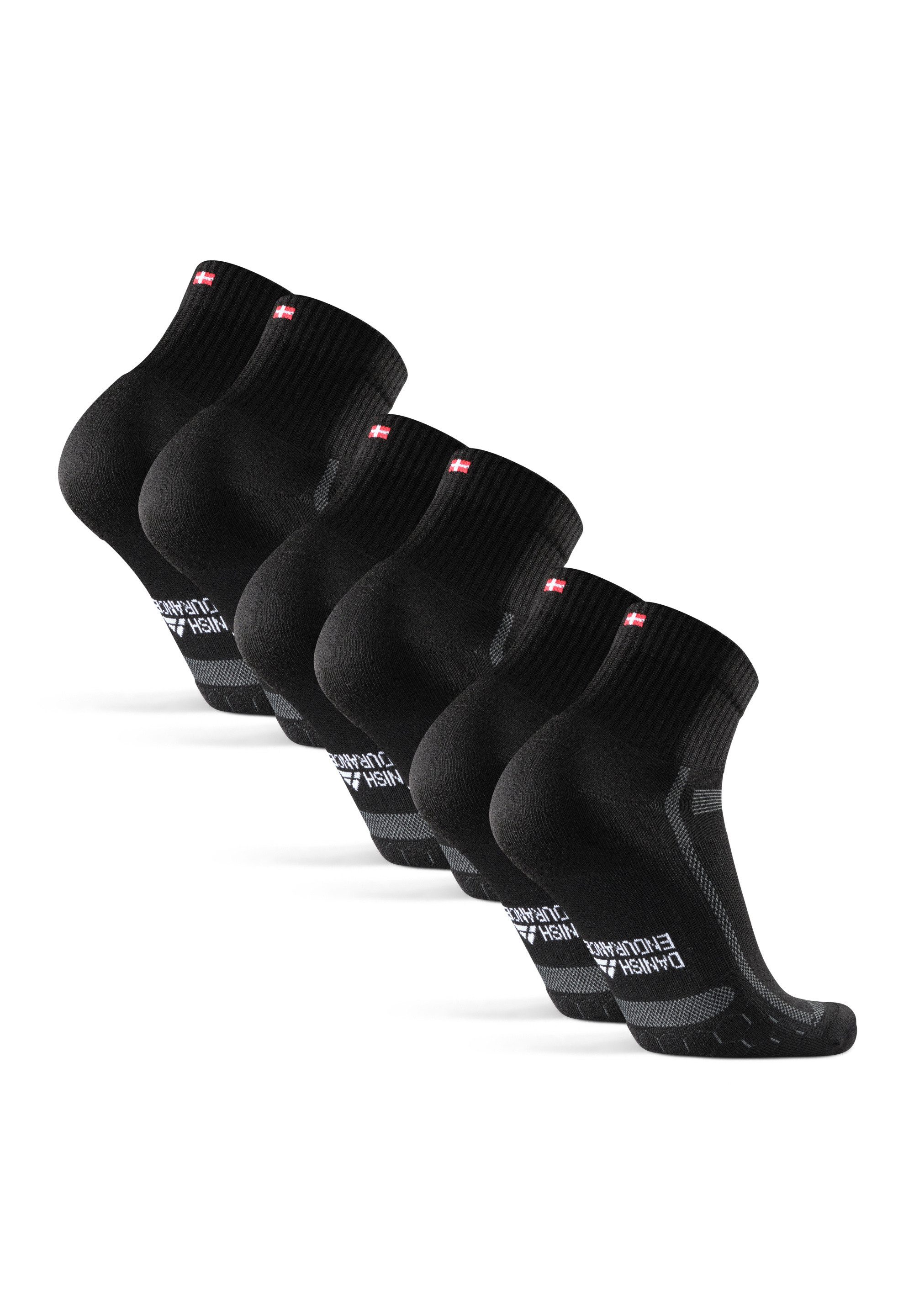 DANISH ENDURANCE Basicsocken Long Distance Quarter (3-Paar) rutschfeste Sportsocken, Ideal für Läufer, Anti-Blasen