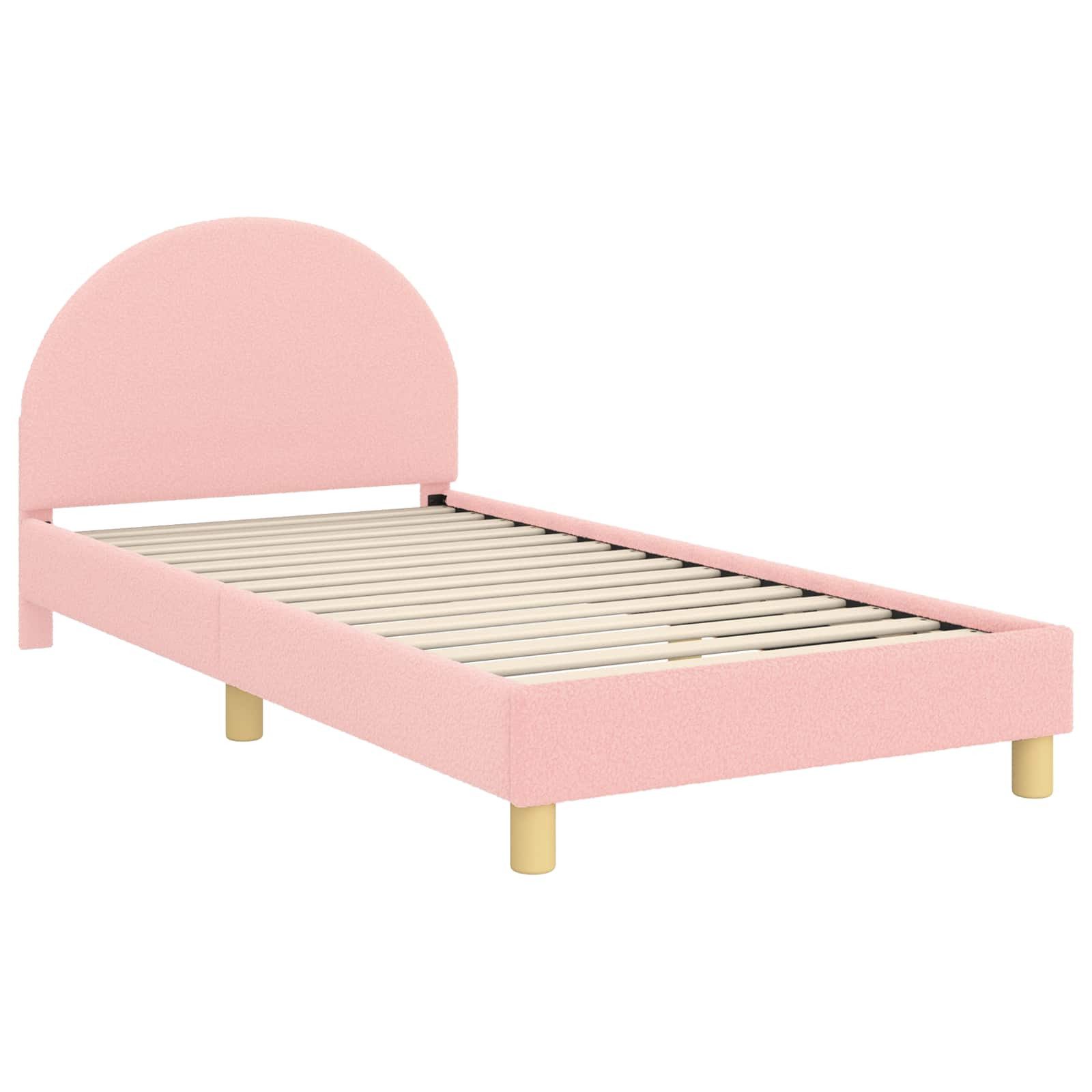 vidaXL Bett Kinderbettgestell mit Kopfteil Rosa 90 x 190 cm Bouclé (1-tlg)
