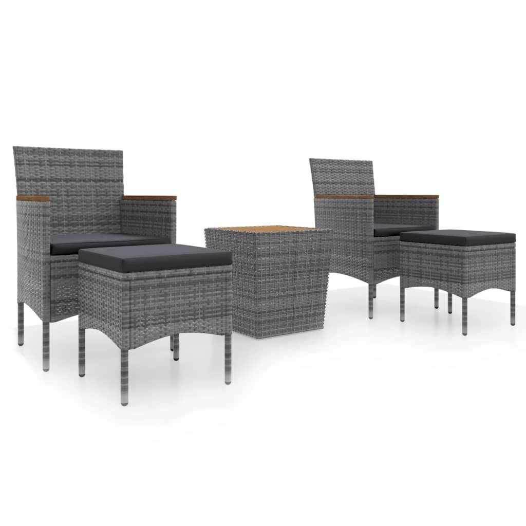 vidaXL Gartenbar-Set, 5-tlg. Garten-Bistro-Set Poly Rattan & Massivholz Akazie Grau