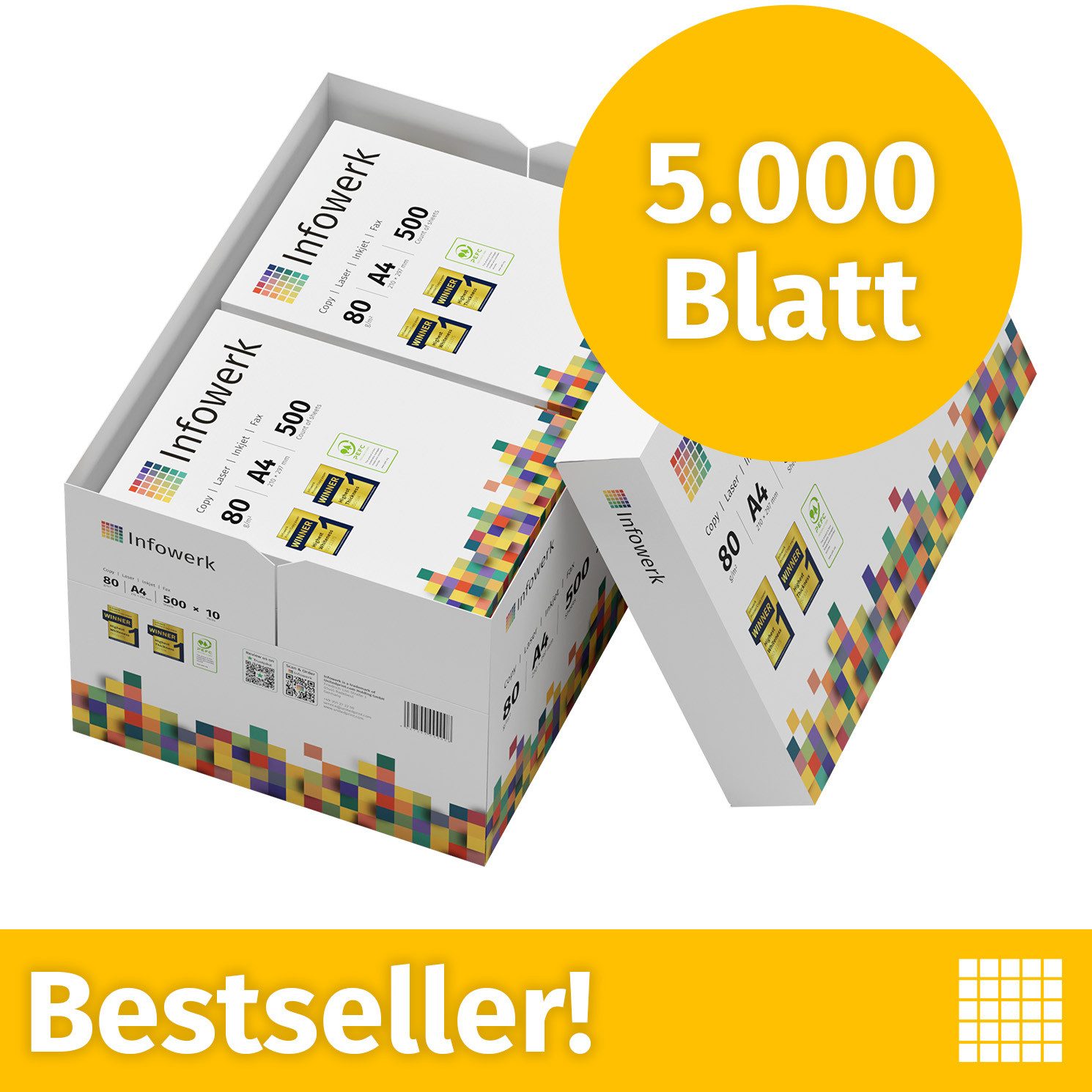 Infowerk Druckerpapier Kopierpapier 5000 Blatt A4 80g Premium Weiß Testsieger PEFC, PEFC-Zertifikat (GFA-PEFC-COC-500582)