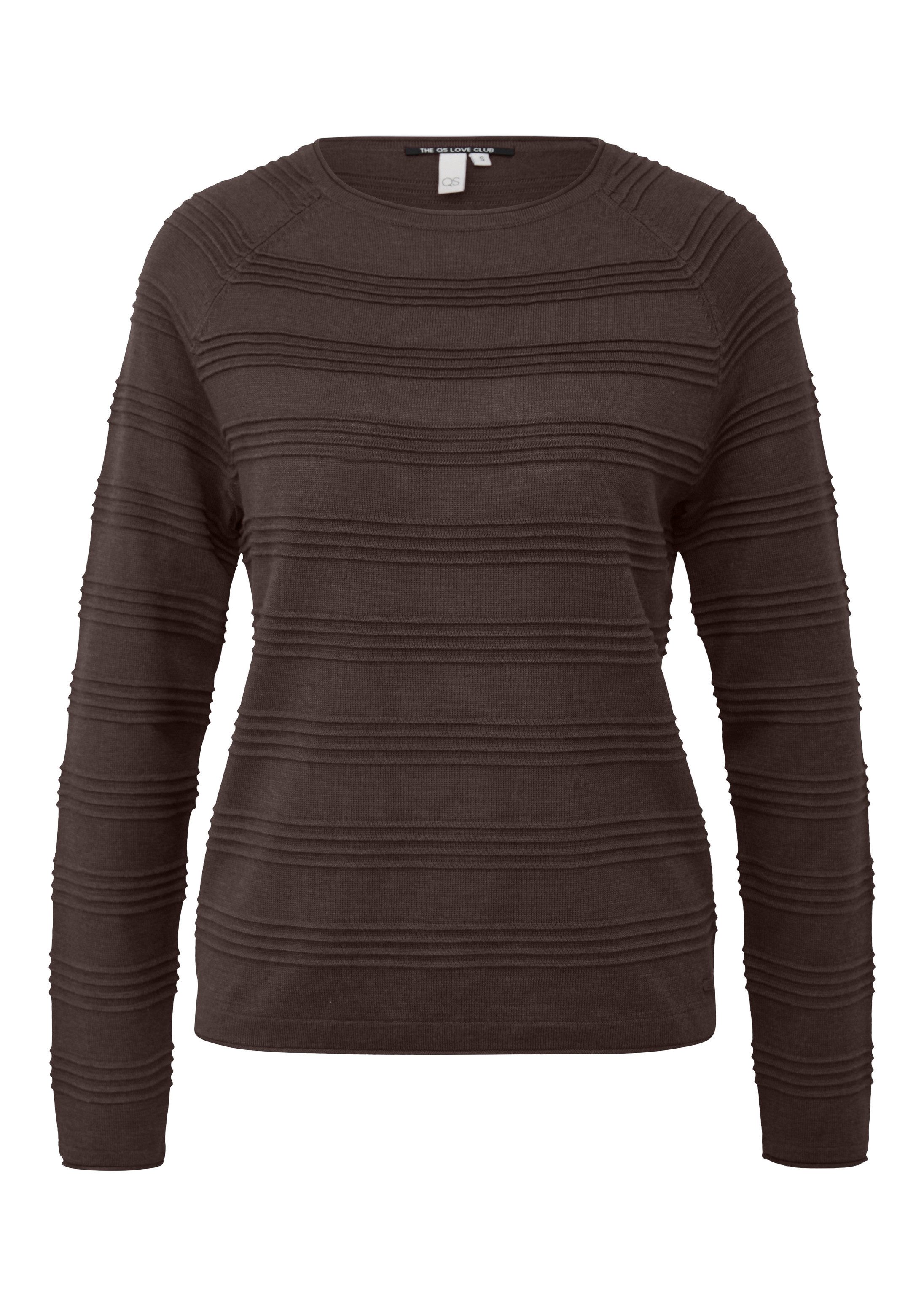 QS Longpullover Strickpullover Pullover mit Struktur-Streifen
