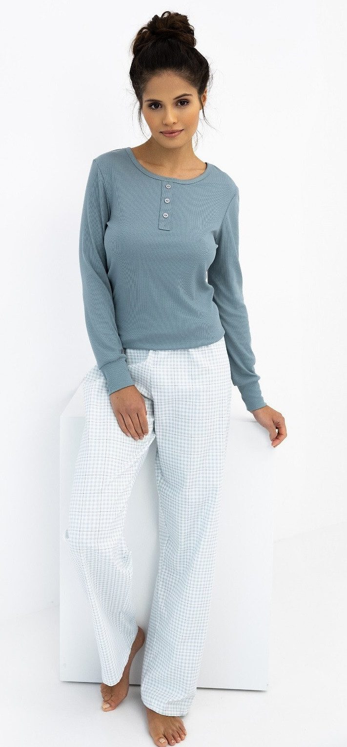 Sensis Schlafanzug lang, Pyjama Damen, Hose kariert