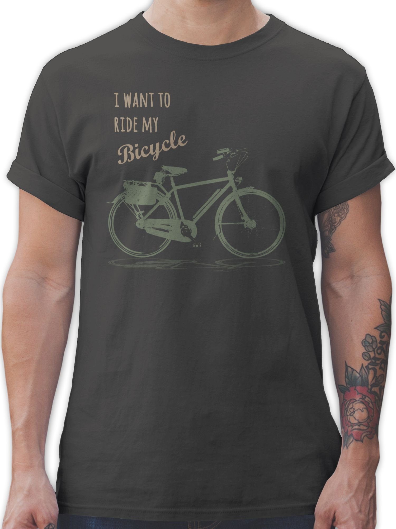 Shirtracer T-Shirt I want to ride my bicycle Vintage Retro 1 Dunkelgrau