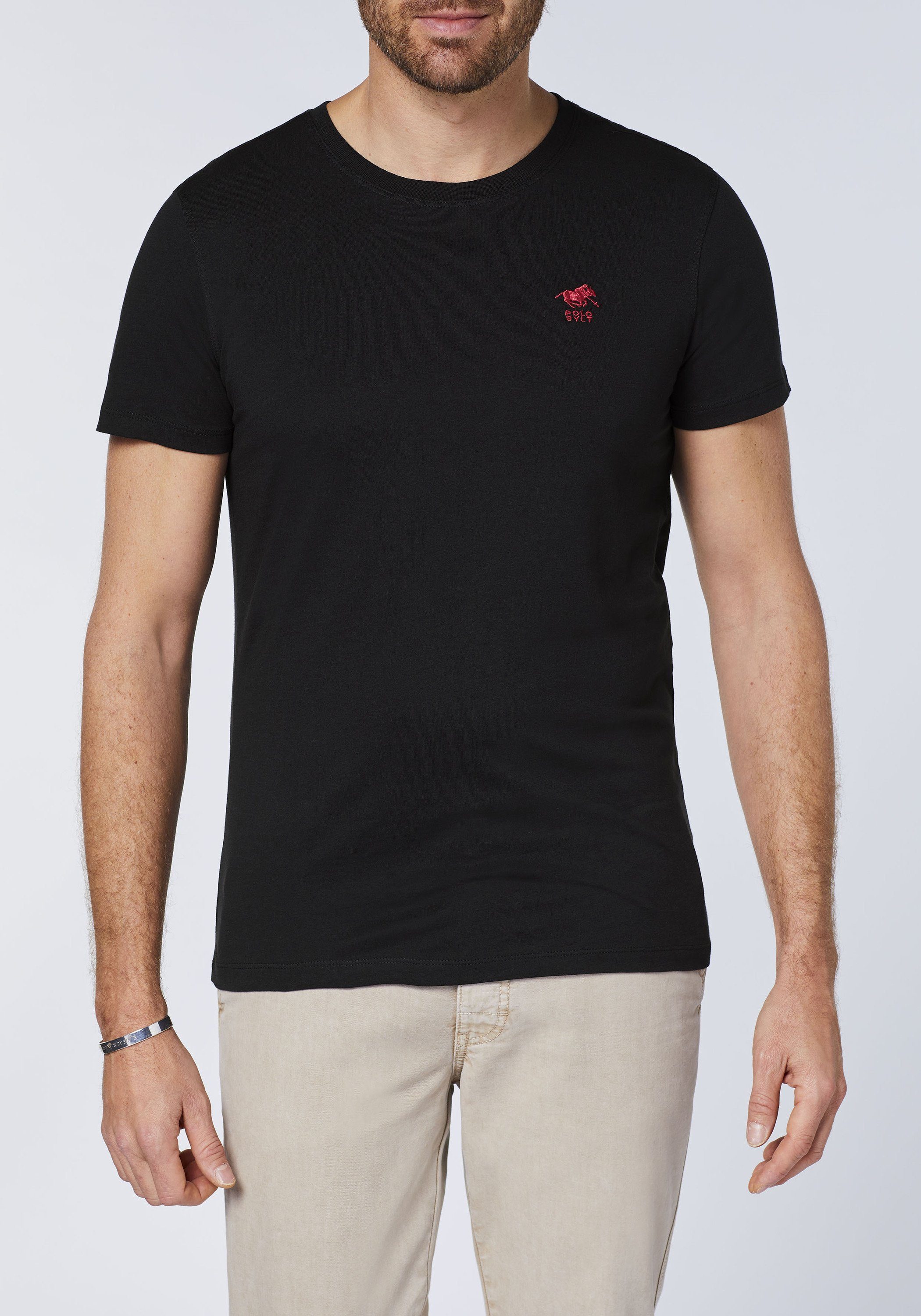 Polo Sylt T-Shirt mit gesticktem 19-3911 Beauty Black Logo-Symbol