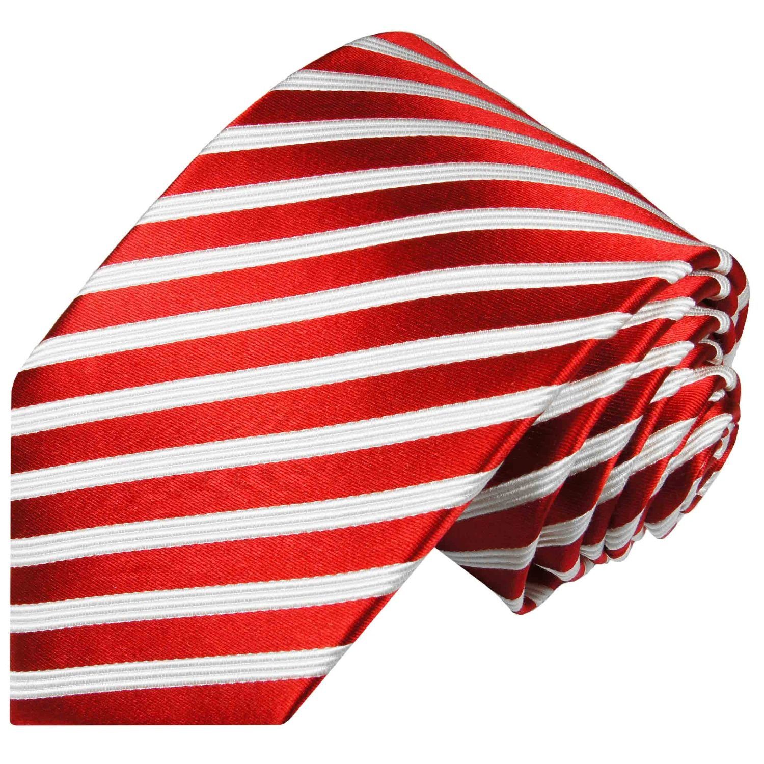 100% Seidenkrawatte Krawatte Malone weiß (165cm), Paul Seide Schmal lang rot gestreift Moderne Extra 852 (6cm), Herren