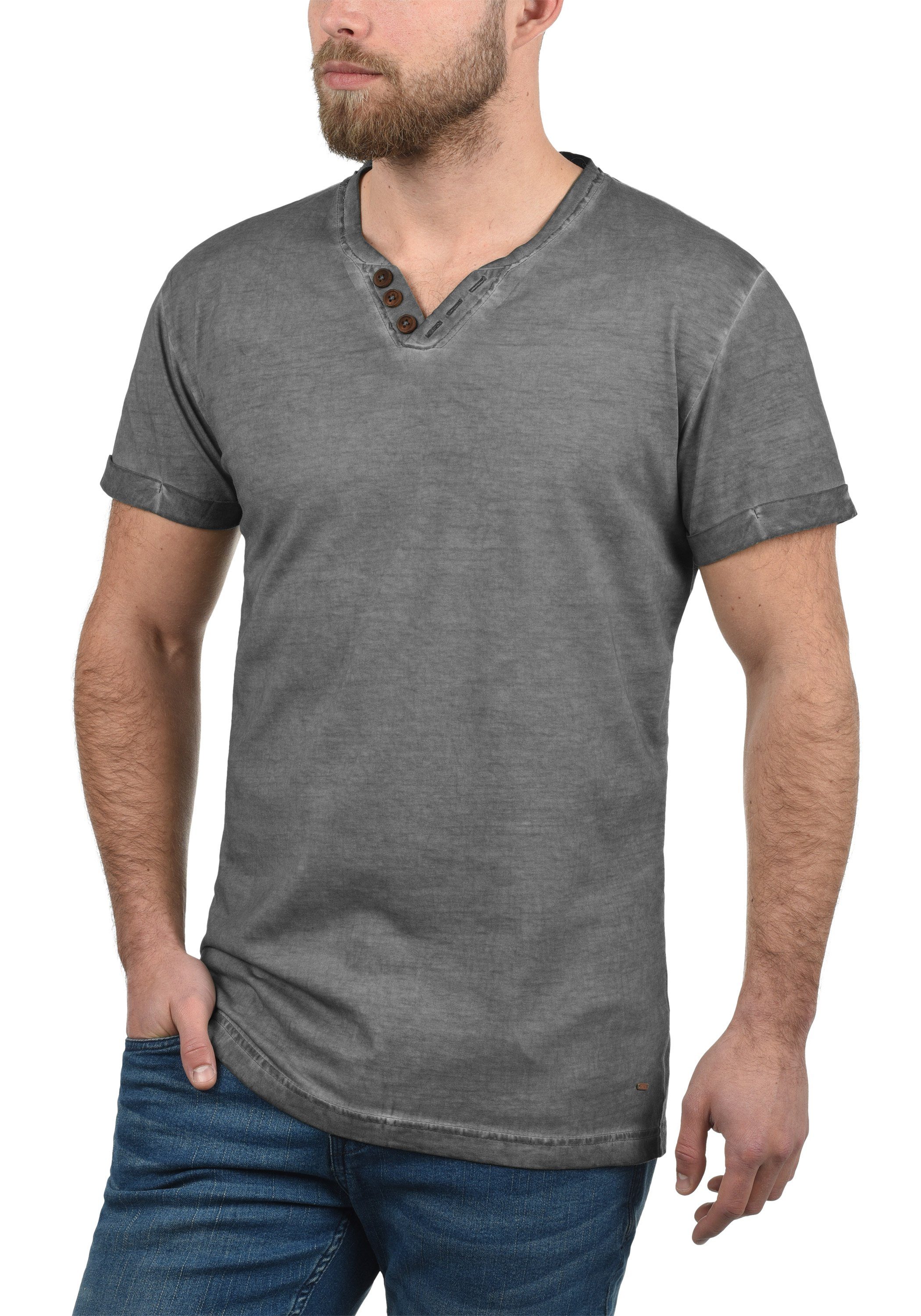 SDTino Grey !Solid Dark mit Knopfleiste (2890) Rundhalsshirt Kurzarmshirt